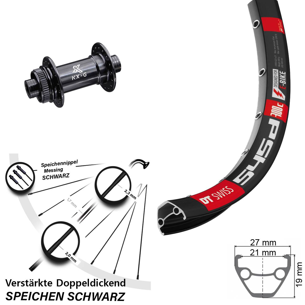 KX-G Centerlock Steckachse 12x100 mm DT Swiss 545 Vorderrad 28-29 Zoll