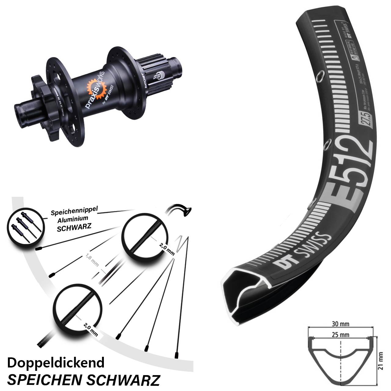 Disc Hinterrad 650B DT Swiss E512-350 Shimano Micro Spline 12x142