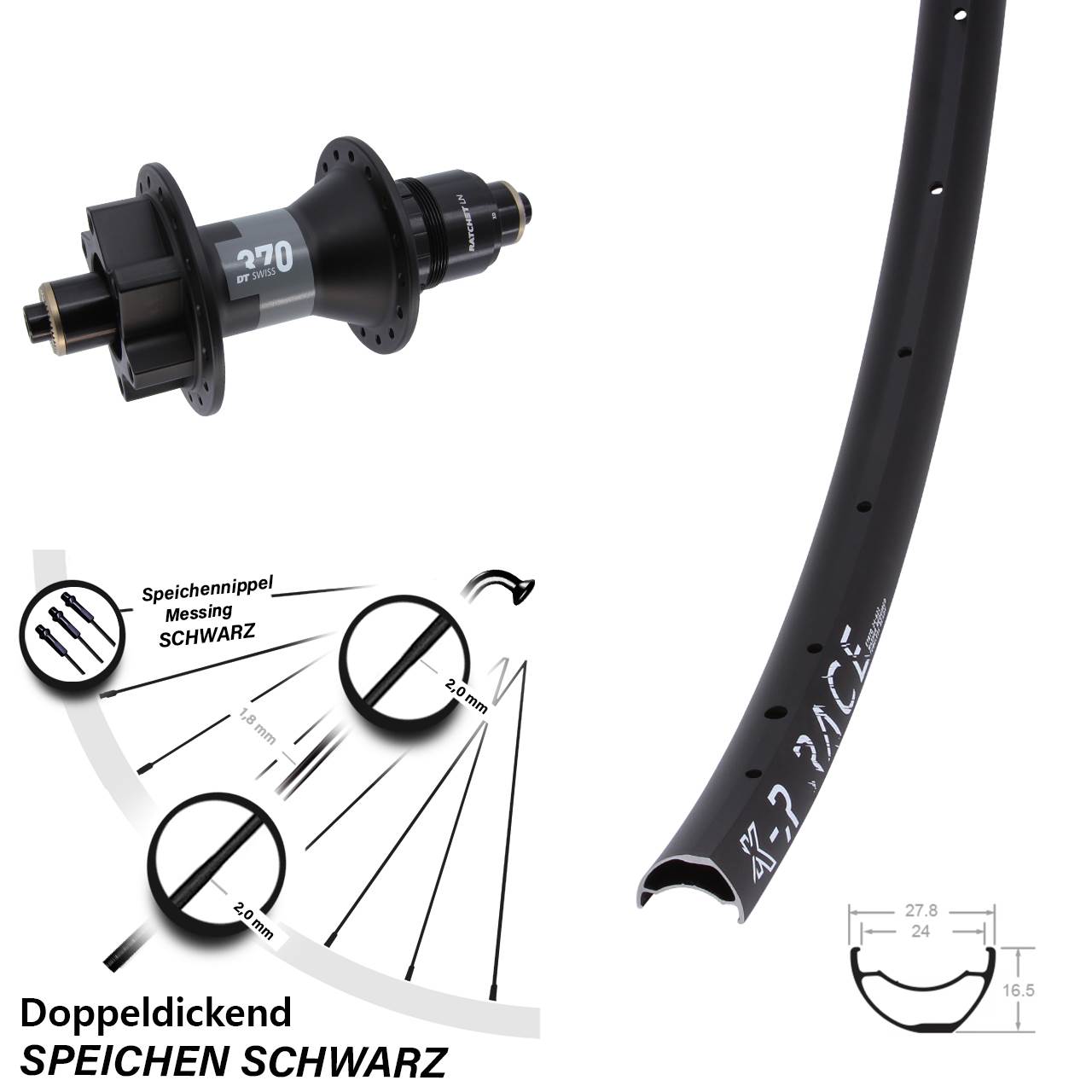 KX-R Race DT Swiss 370 Disc Hinterrad für Schnellspanner XD