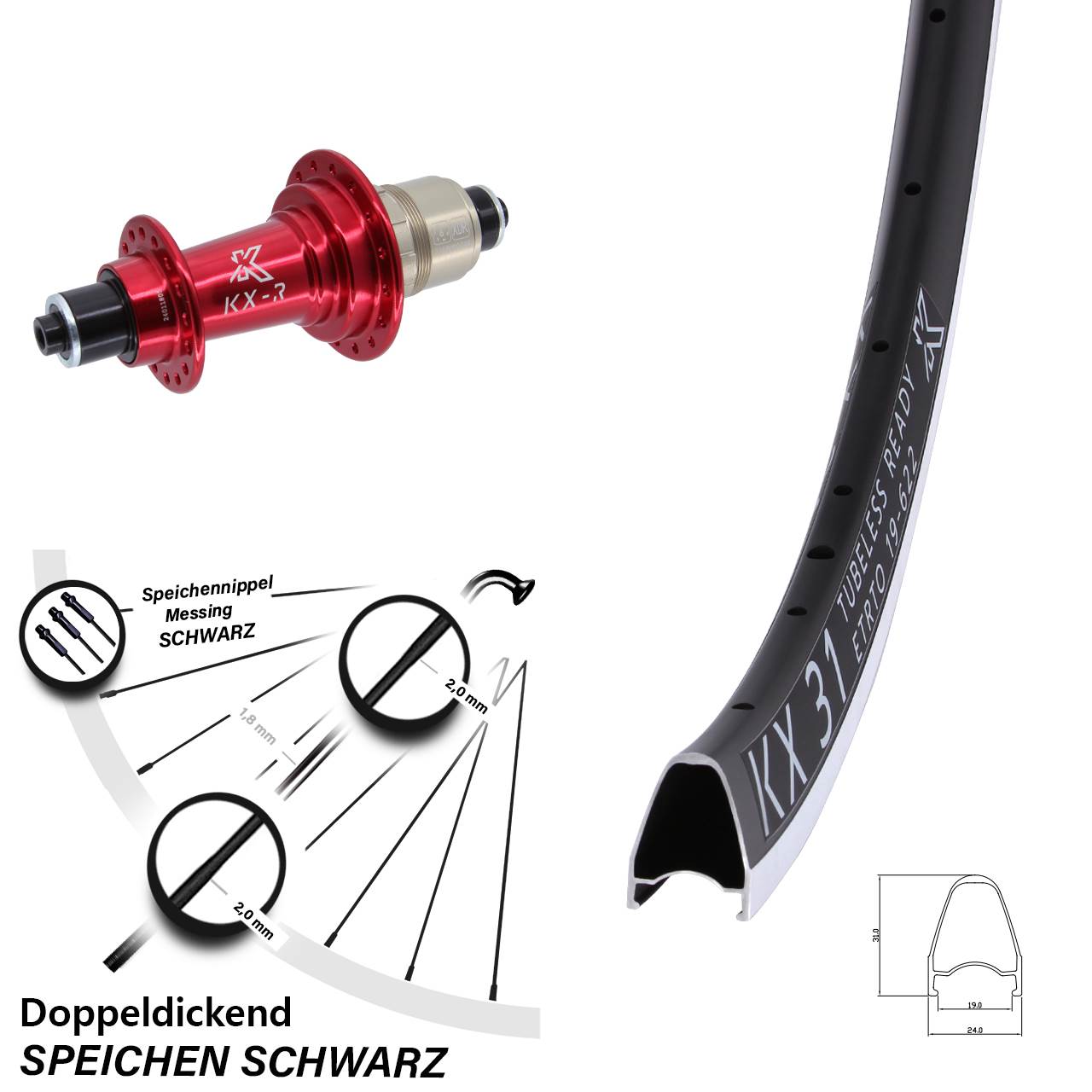 Hinterrad 28 Zoll KX 31 KX-R rot für Schnellspanner