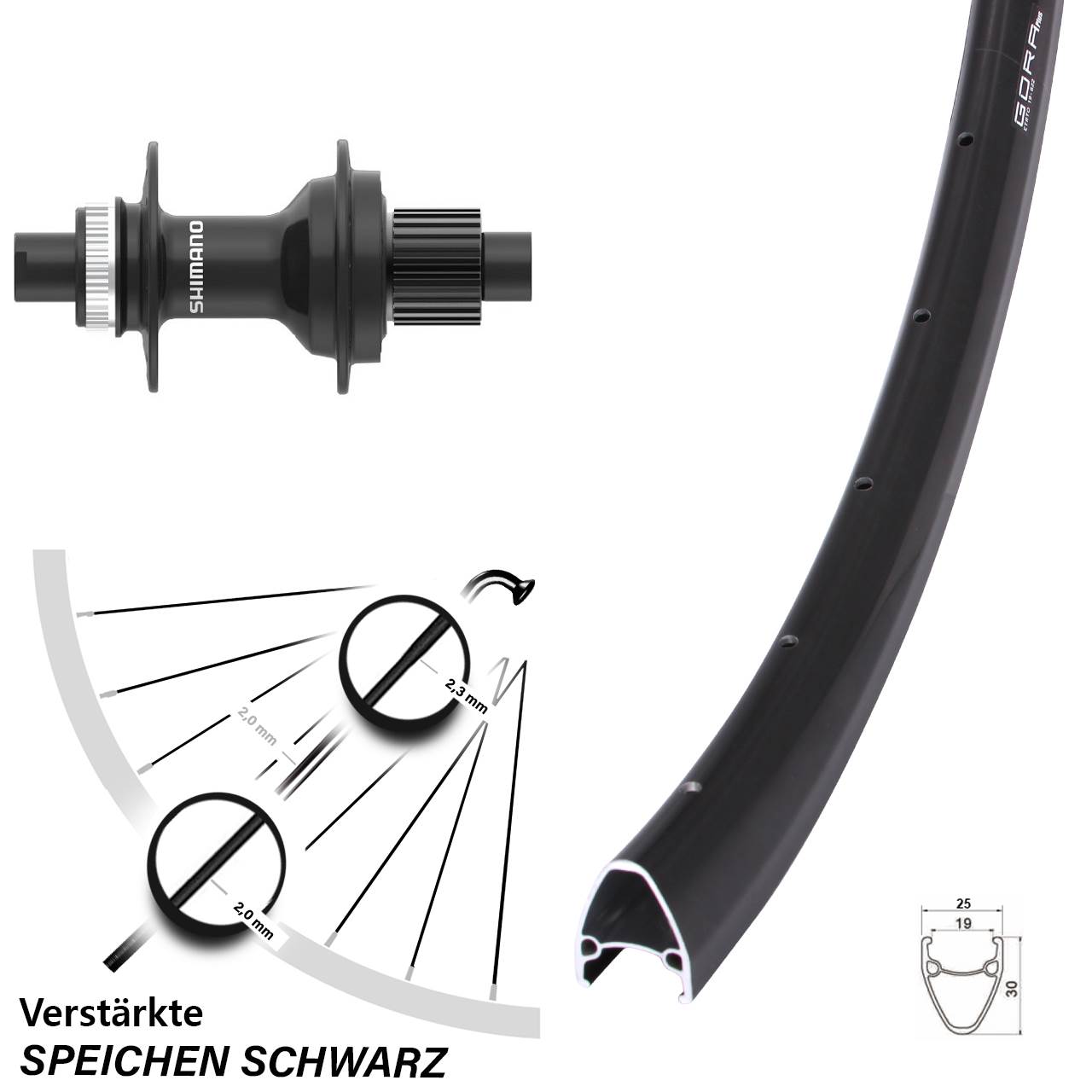 Disc Hinterrad 12x142 28 Zoll Gora Plus Shimano FH-MT410 Micro Spline