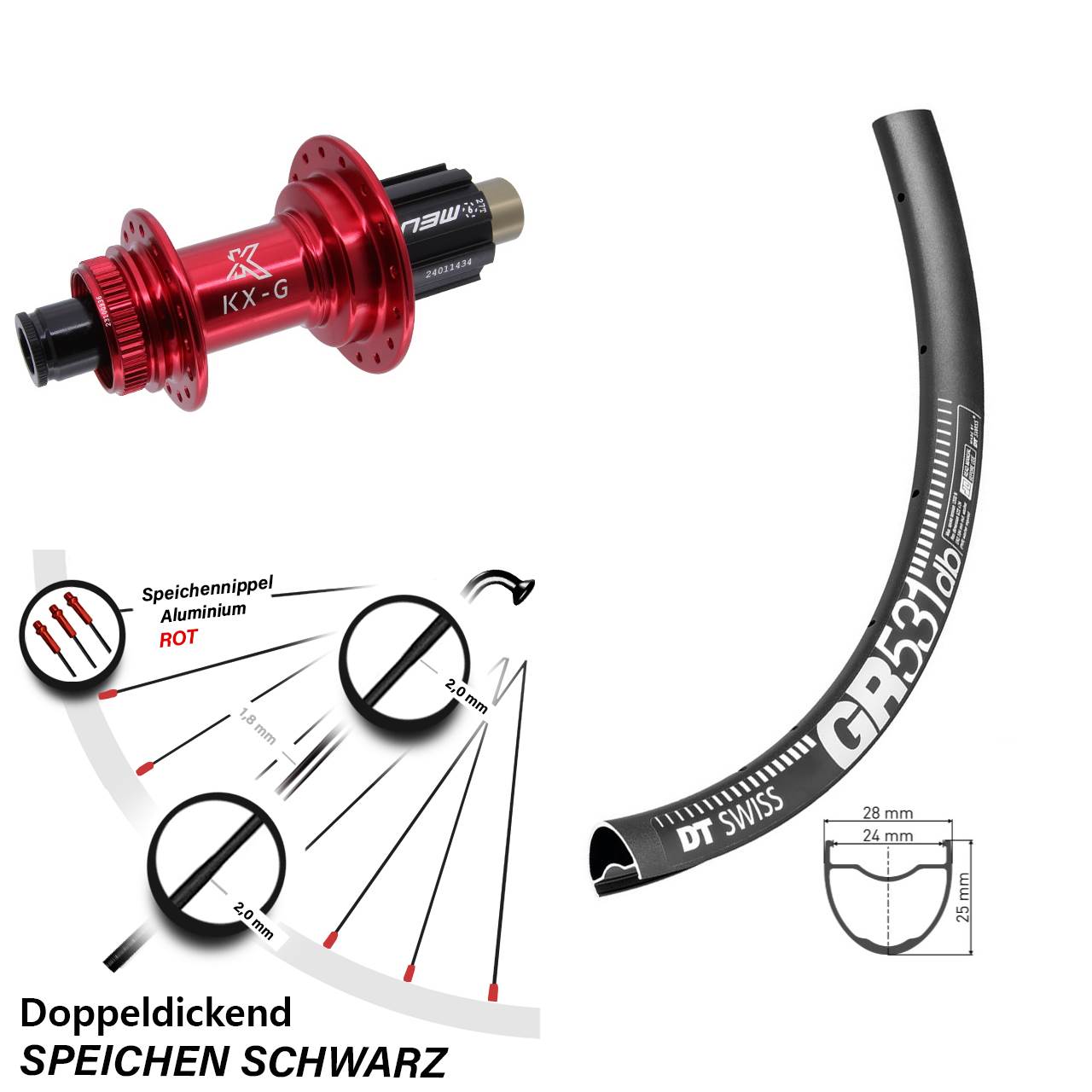 650B DT Swiss GR 531 Hinterrad KX-G rot N3W 12x142