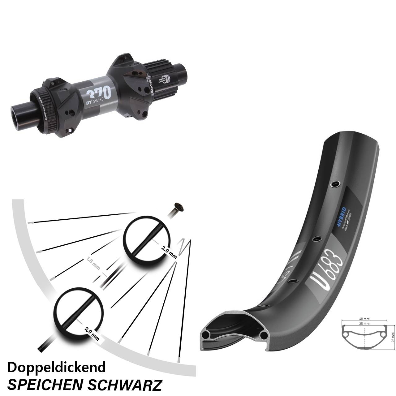 27,5 Zoll DT Swiss U683-370 Disc Hinterrad 12x148 Micro Spline