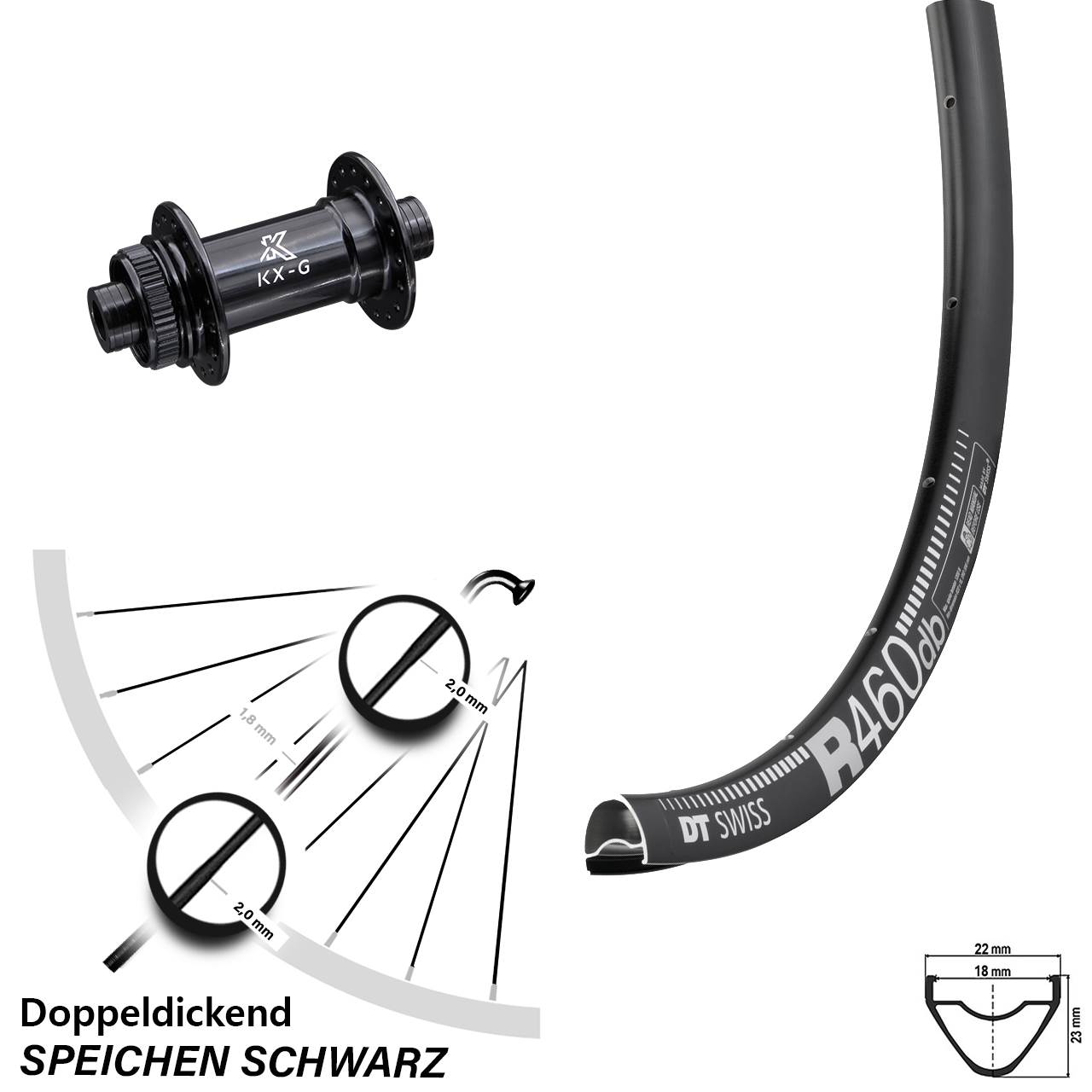 Vorderrad Road Disc KX-G Nabe 12x100 mm Steckachse DT Swiss R 460 DB 28 Zoll Centerlock