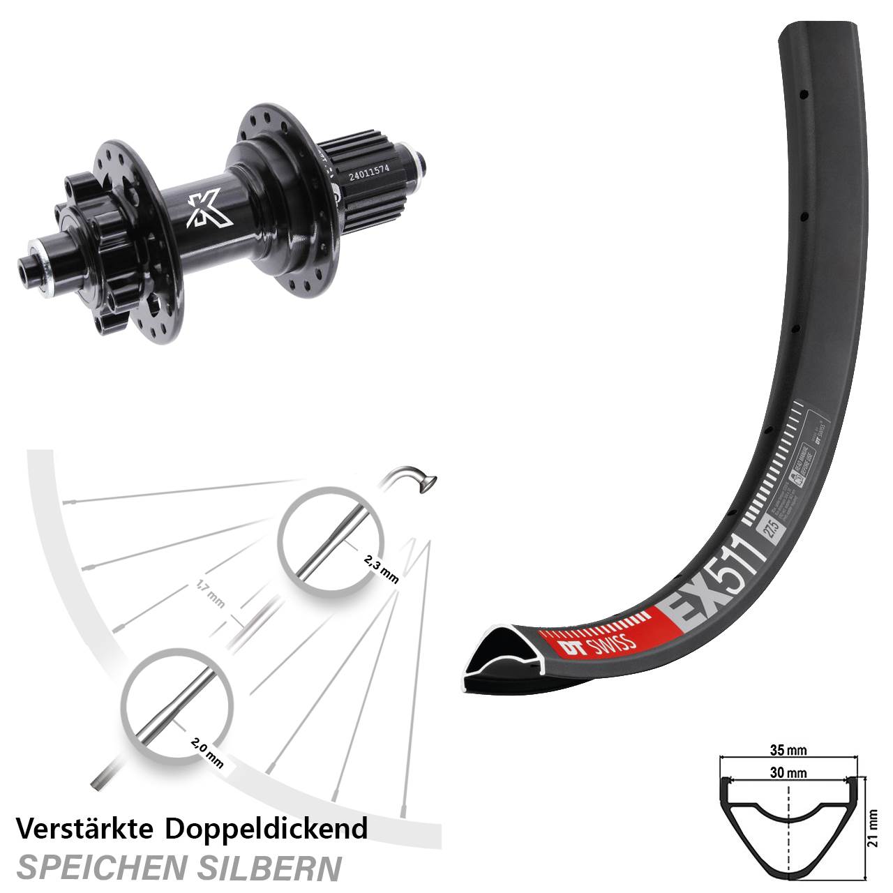 Disc Laufrad 29 Zoll DT Swiss EX511 KX-M Micro Spline für Schnellspanner