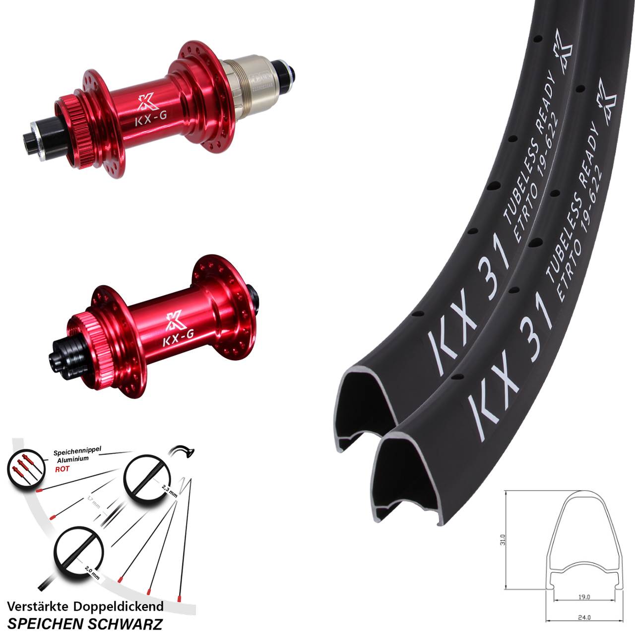 KX-G 31 rot 28 Zoll Centerlock Laufradsatz QR XDR 11-12 fach