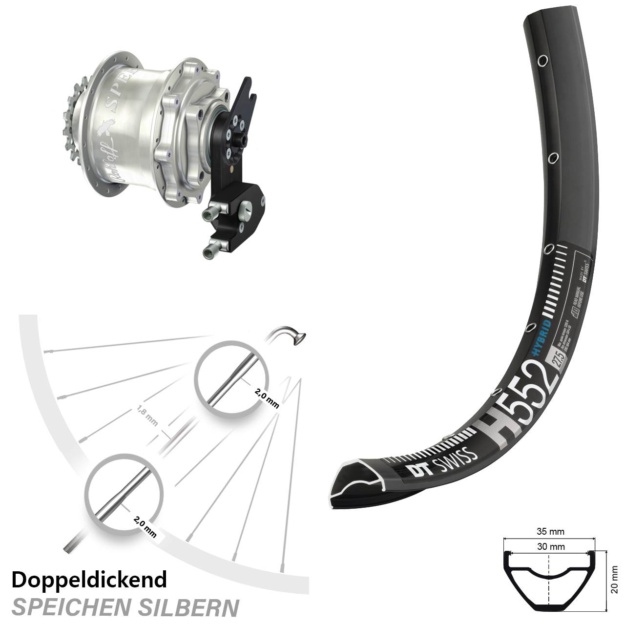 DT Swiss H552 Rohloff CC DB OEM2 Tandem 27,5 Zoll Disc Hinterrrad