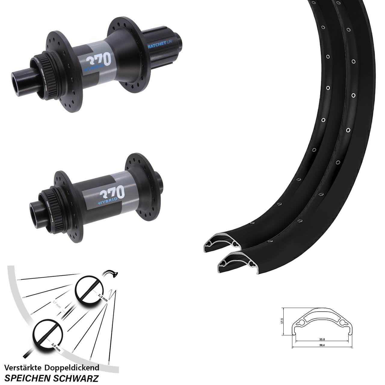 Disc Laufradsatz 15x110 12x148 29 Zoll Ryde Disc 35 DT Swiss 370 Hybrid 8-11 fach