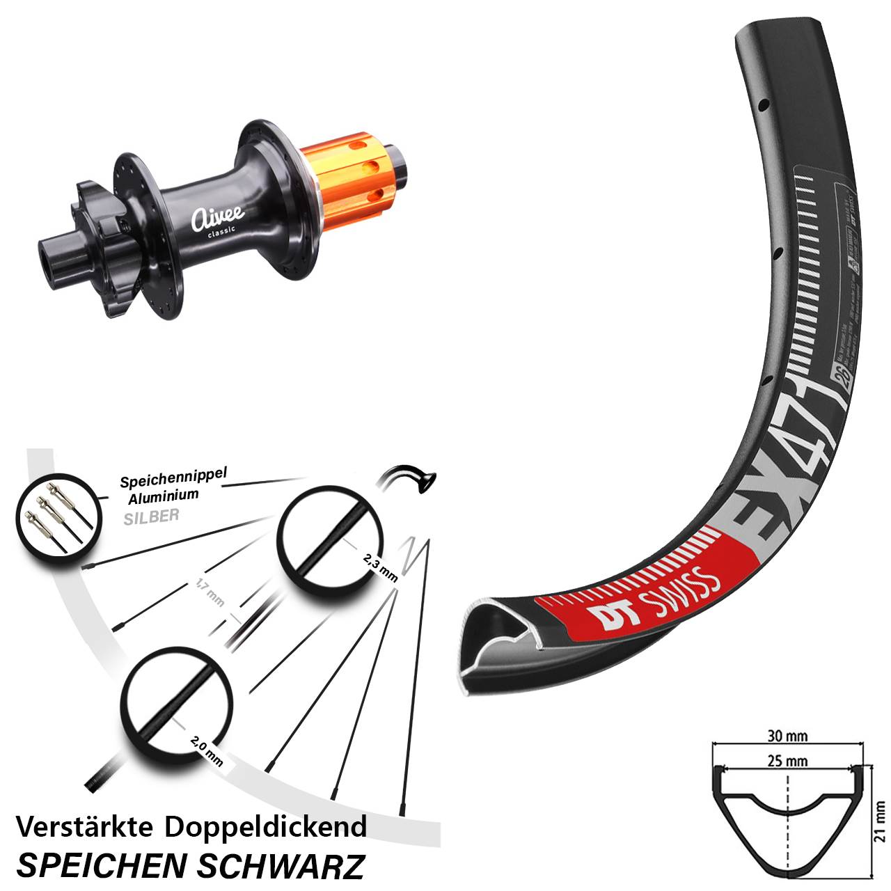 DT Swiss EX 471 Aivee 29 Zoll Hinterrad 6-Loch 12x148 8-12 fach HG