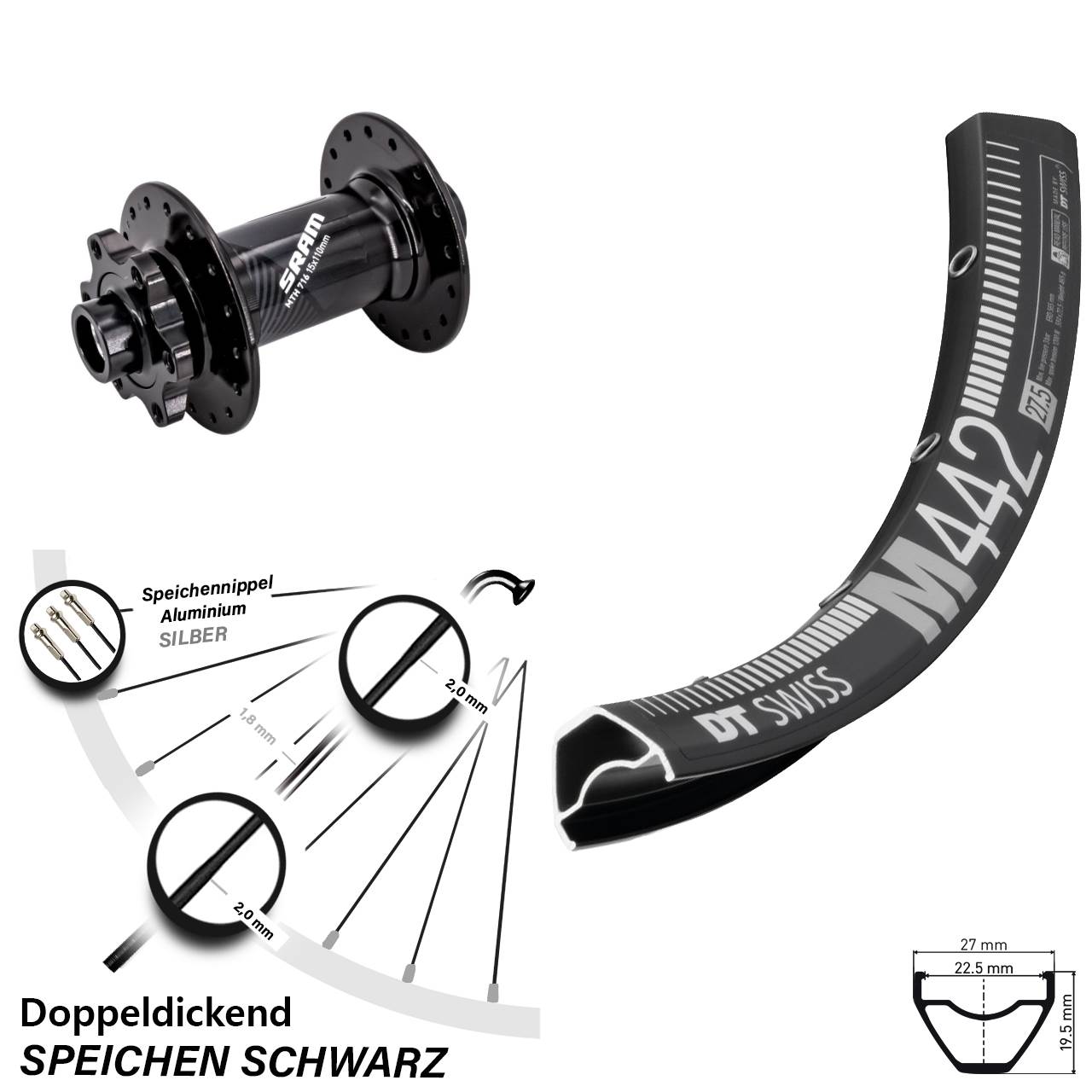 Boost Disc Laufrad 15x110 28-29 Zoll DT Swiss M442 Sram 716