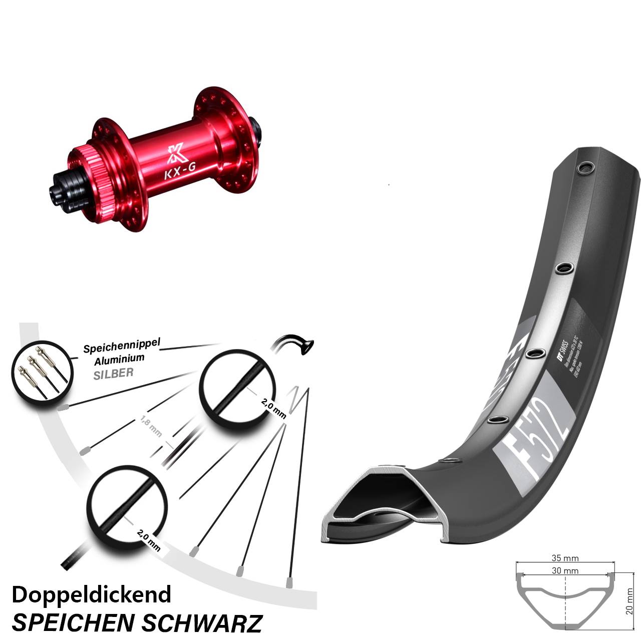 Disc Vorderrad QR 650B DT Swiss F 572 KX-G rot