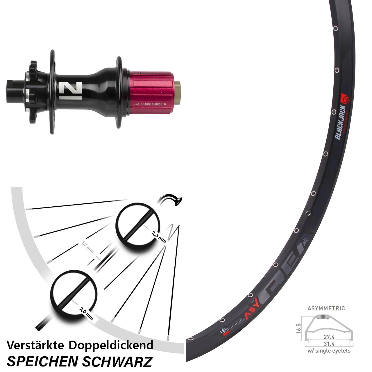 Rodi Ready 27 Novatec Superlight 27,5 Zoll Disc Hinterrad 12x142 8-12 fach HG