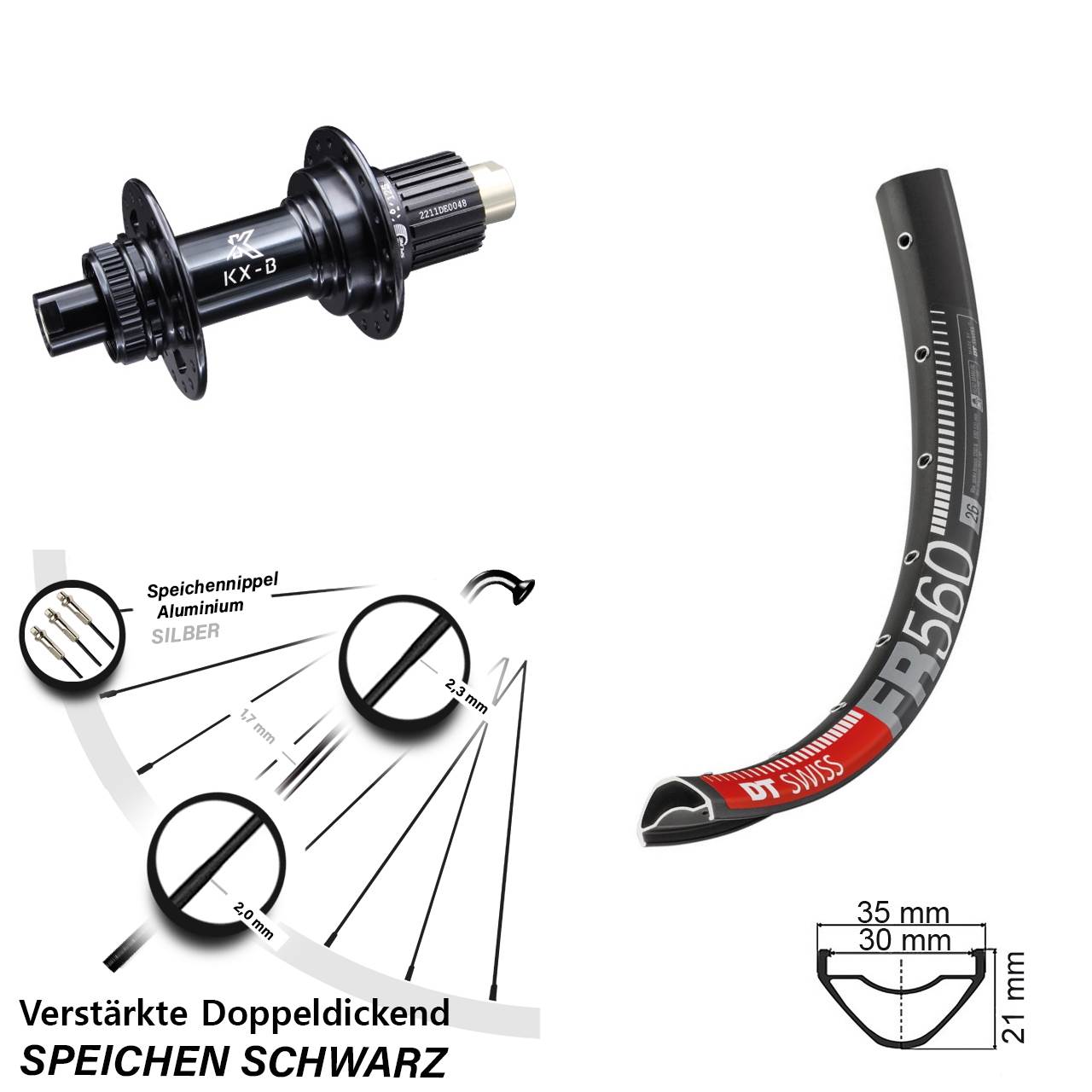 DT Swiss FR560 KX-B 26 Zoll Disc Laufrad 12x148 Boost Micro Spline