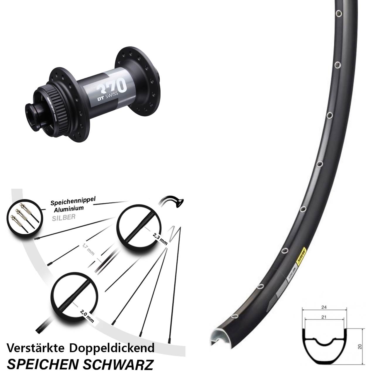 29 Zoll Mavic XC 621 DT Swiss 370 Centerlock Vorderrad 15x100