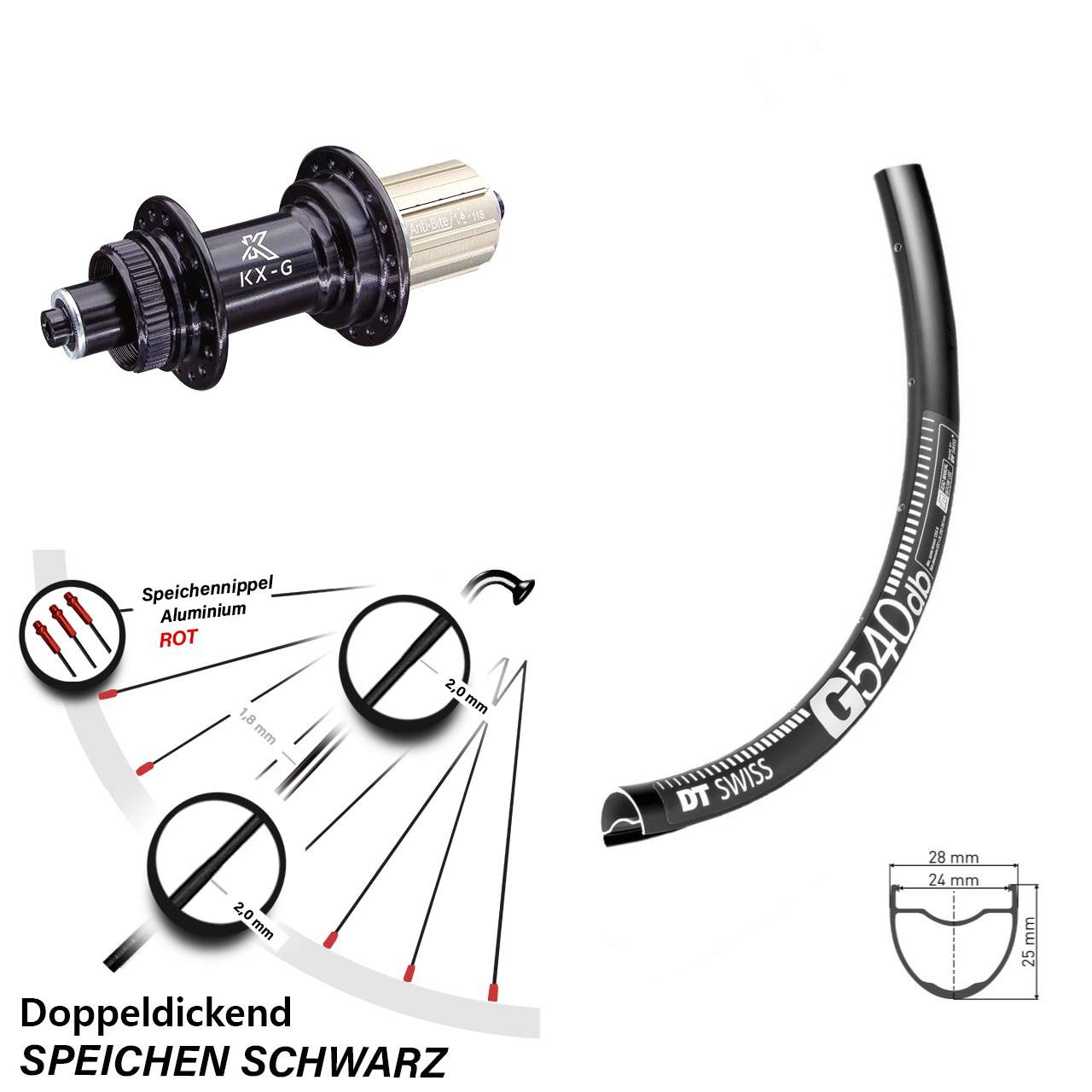 DT Swiss G 540 Hinterrad 28/29 Zoll Nabe KX-G 8-12 fach