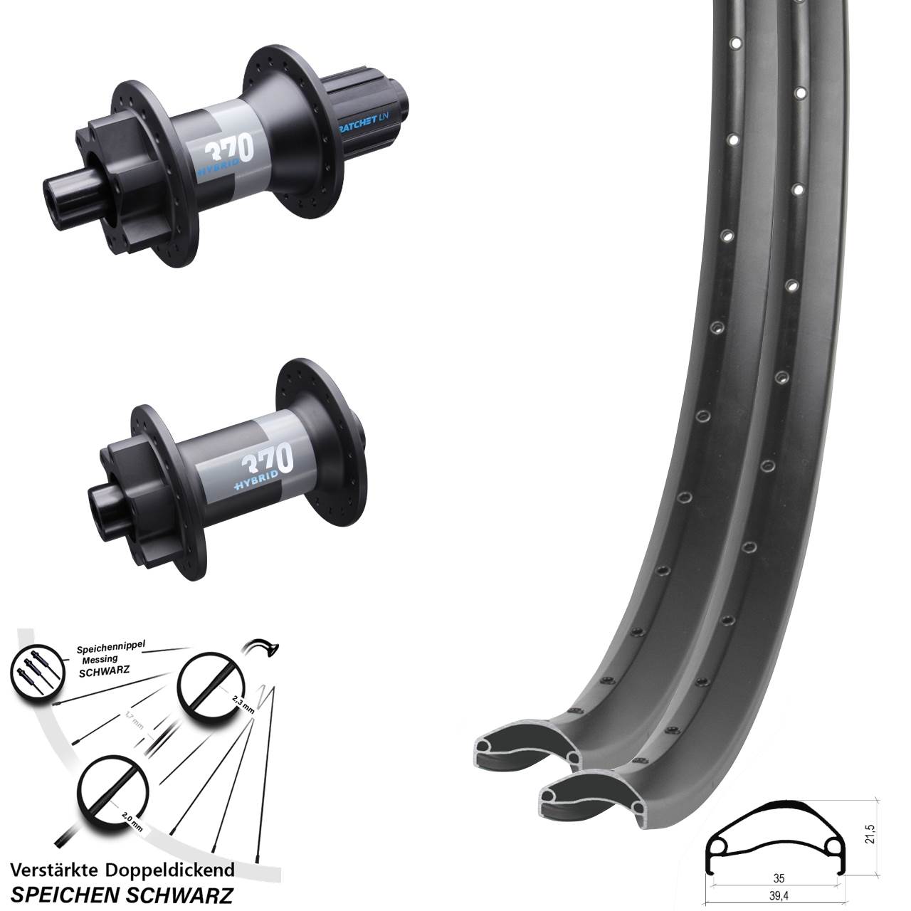 Boost Laufradsatz 6-Loch 29 Zoll Ambrosio E35 DT Swiss Hybrid 370 8-11 fach HG