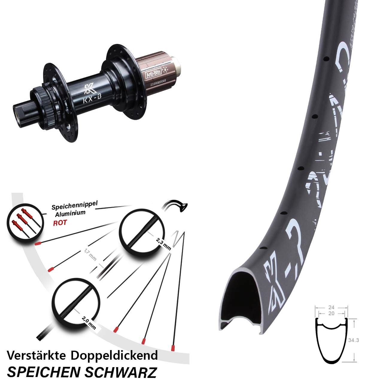 KX-R Road Boost Hinterrad 28 Zoll Bikepacking 12x148 mm Shimano 11-12 fach