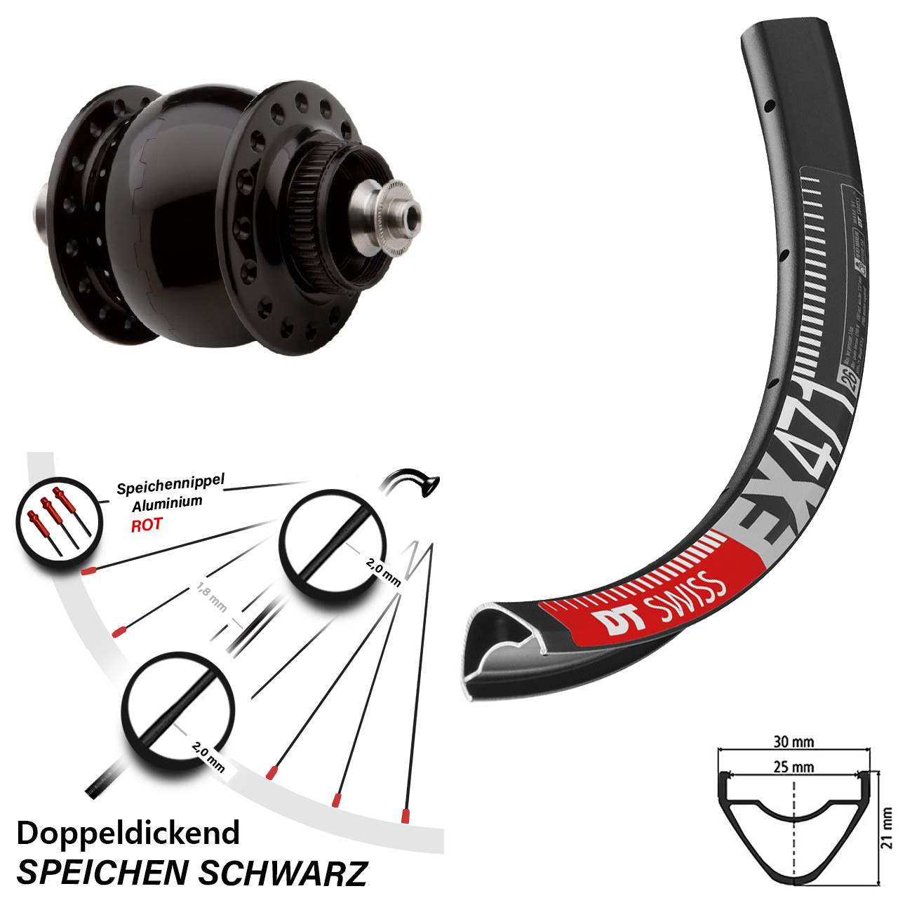 26 Zoll DT Swiss EX471 SONdelux Disc Nabendynamovorderrad für Schnellspanner