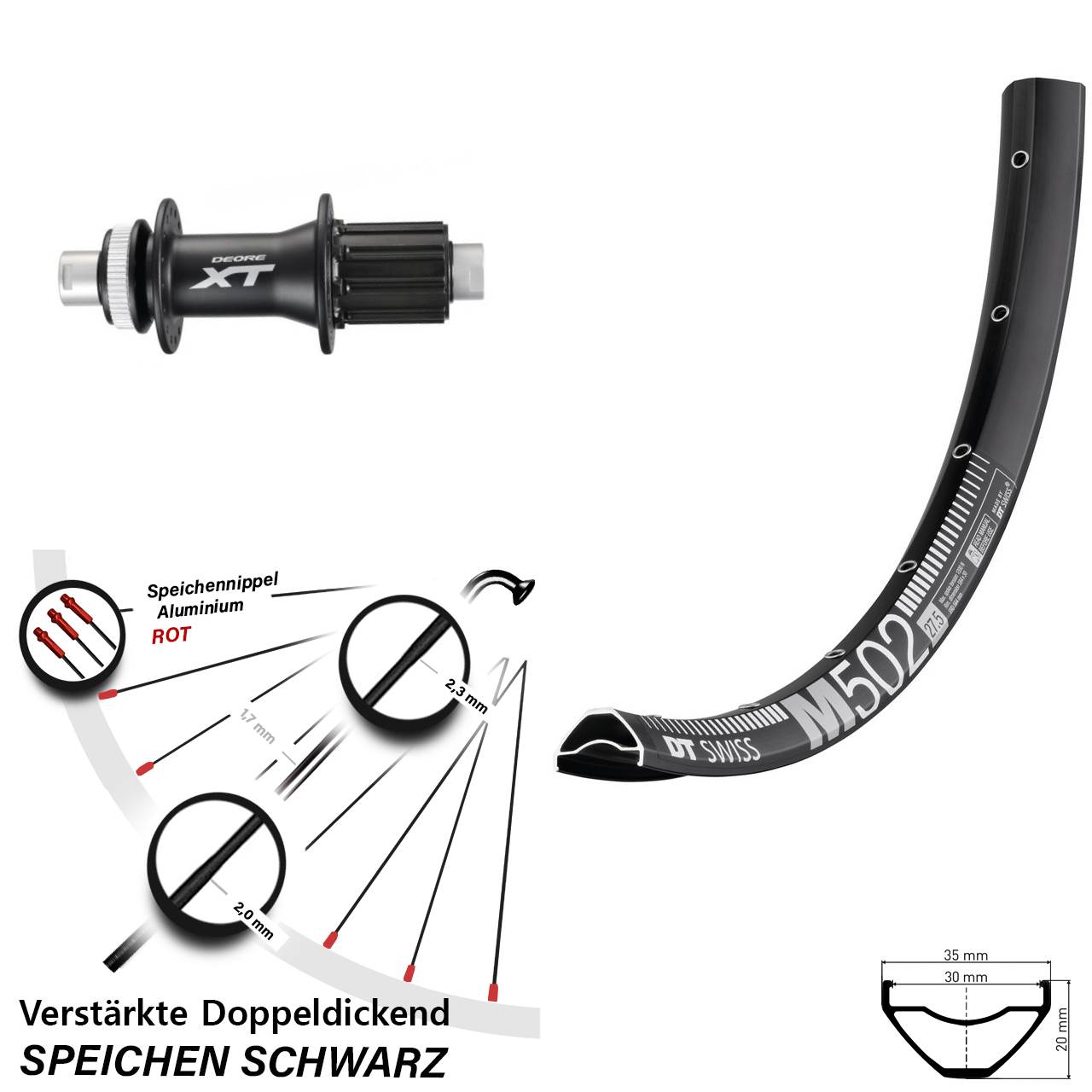 DT Swiss M 502 Shimano XT FH-M788 27,5 Zoll Centerlock Hinterrad 12x142 8-11 fach HG