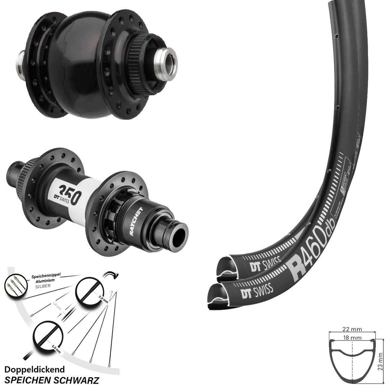 DT Swiss R460 Disc 350 Ratchet 36 SON delux 28 Zoll Laufradsatz Disc 12x100/142 SRAM XDR