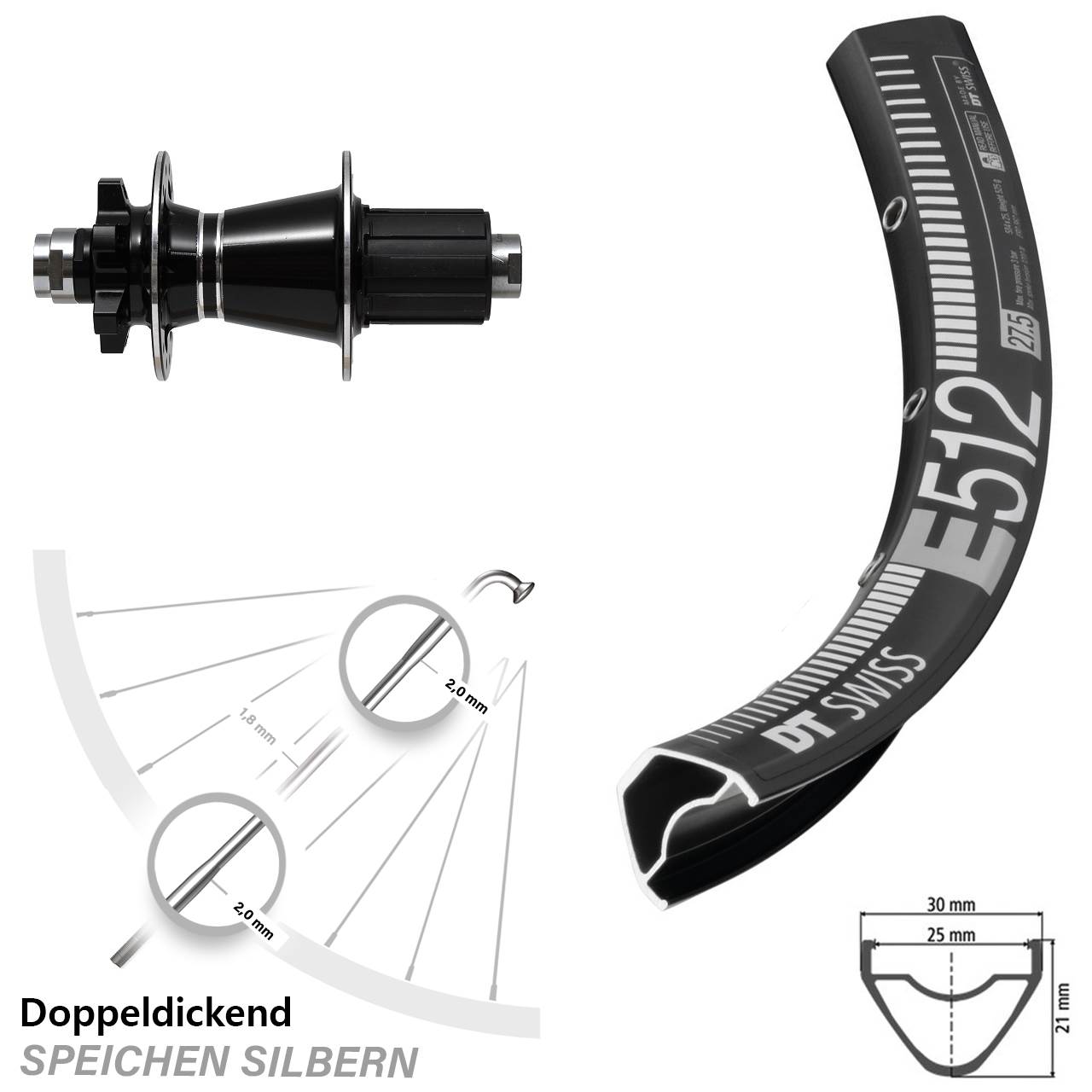 29 Zoll Hinteres Rad DT Swiss E 512 mit Formula GDC-1528 Nabe 142 mm
