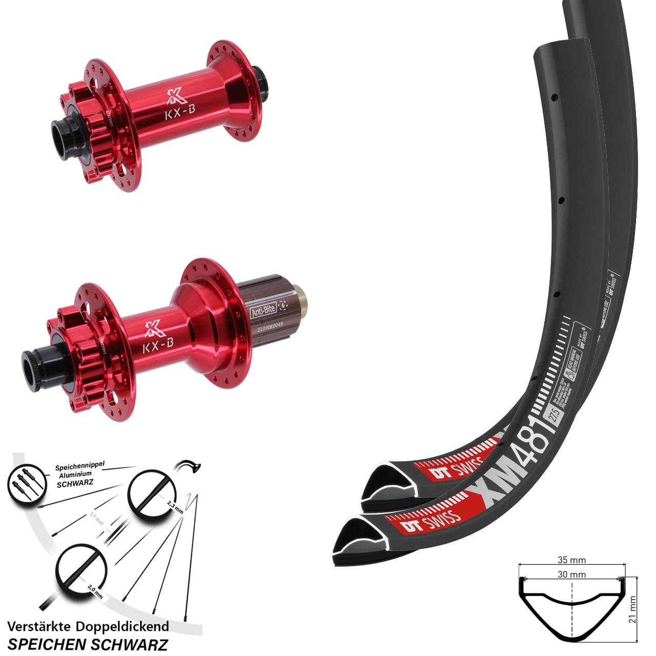 27,5 Zoll DT Swiss XM 481 KX-B rot Disc Laufradsatz 15x110 12x148 8-12 fach