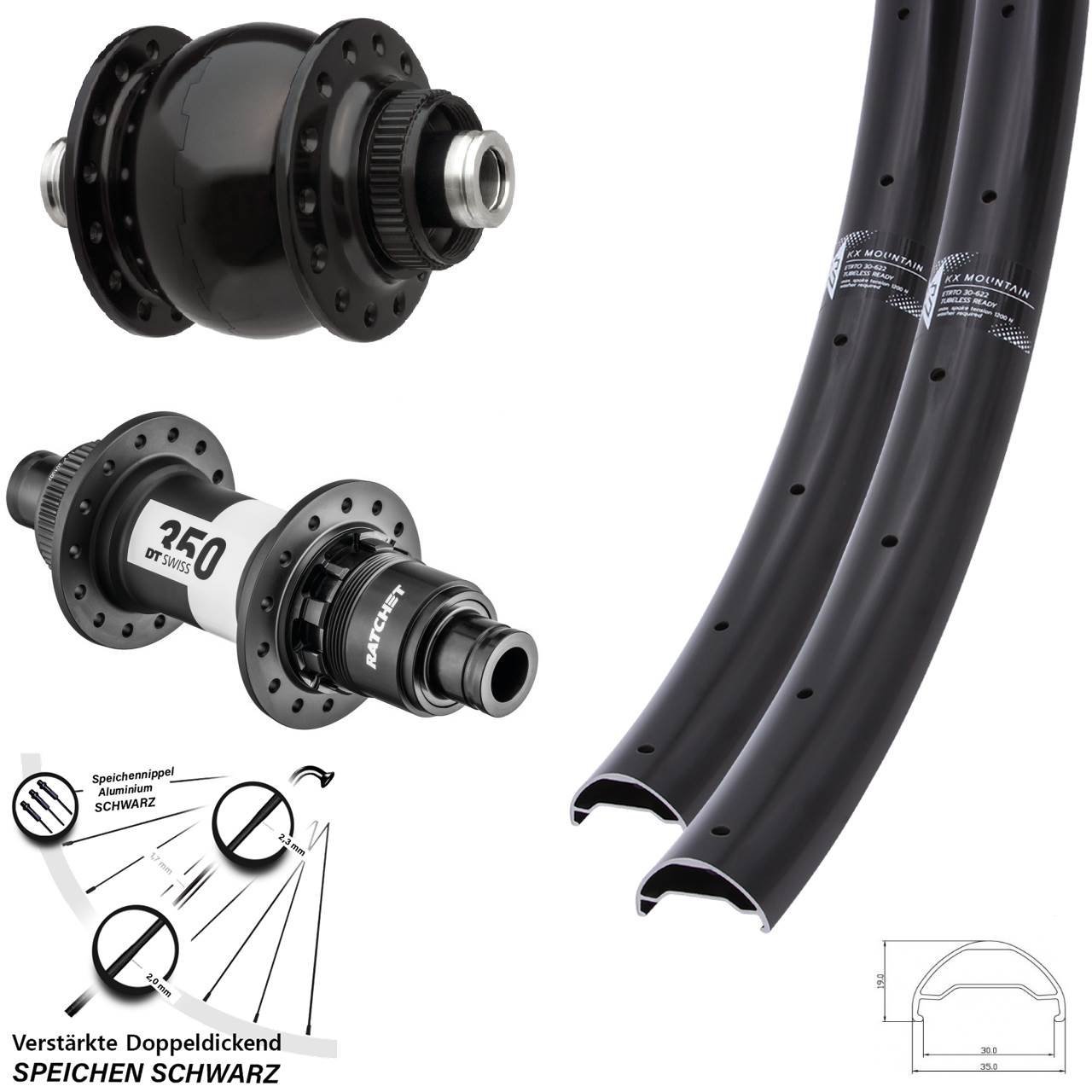 Laufradsatz Centerlock 29 Zoll KX Mountain TR DT Swiss 350 SON 28 SRAM XD 12x100/142