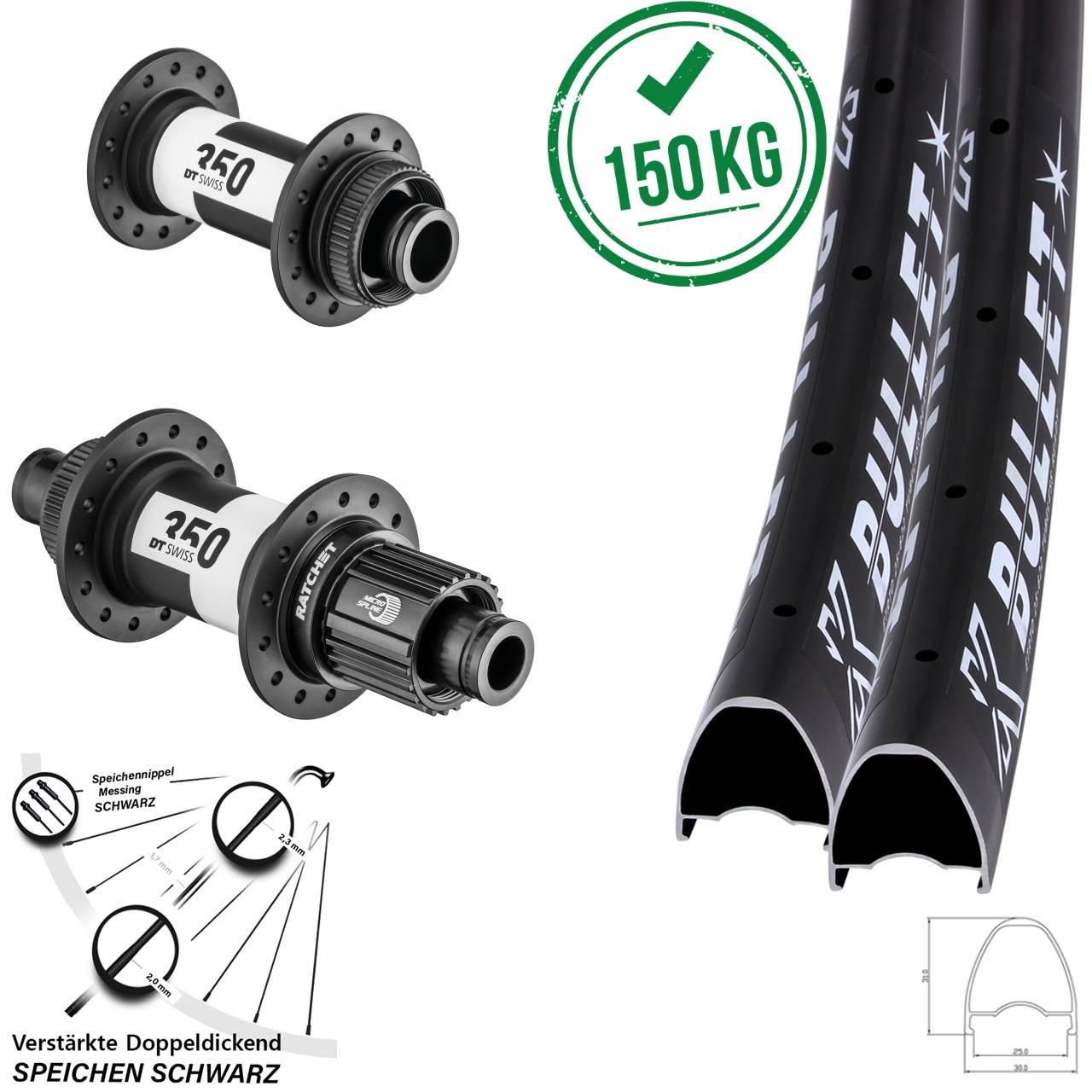Disc Laufradsatz 28-29 Zoll KX Bullet DT Swiss 350 Shimano Micro Spline 15x100 12x142