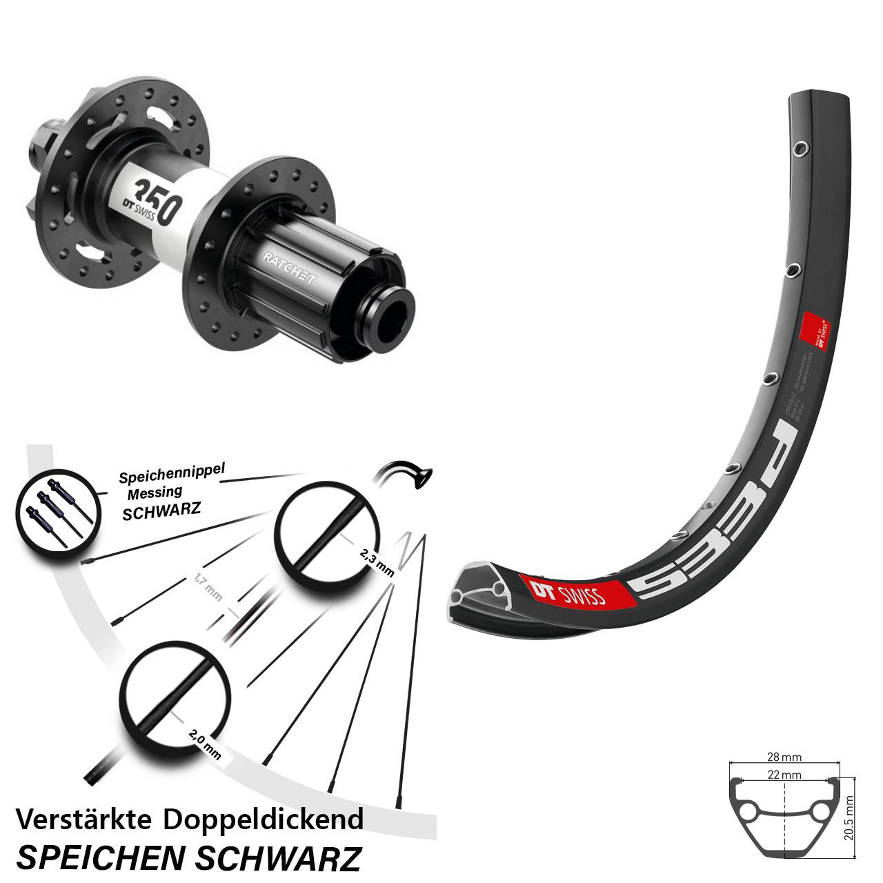 6-Loch Hinterrad 12x148 28 Zoll DT Swiss 533d-350 Ratchet 36 8-11 fach