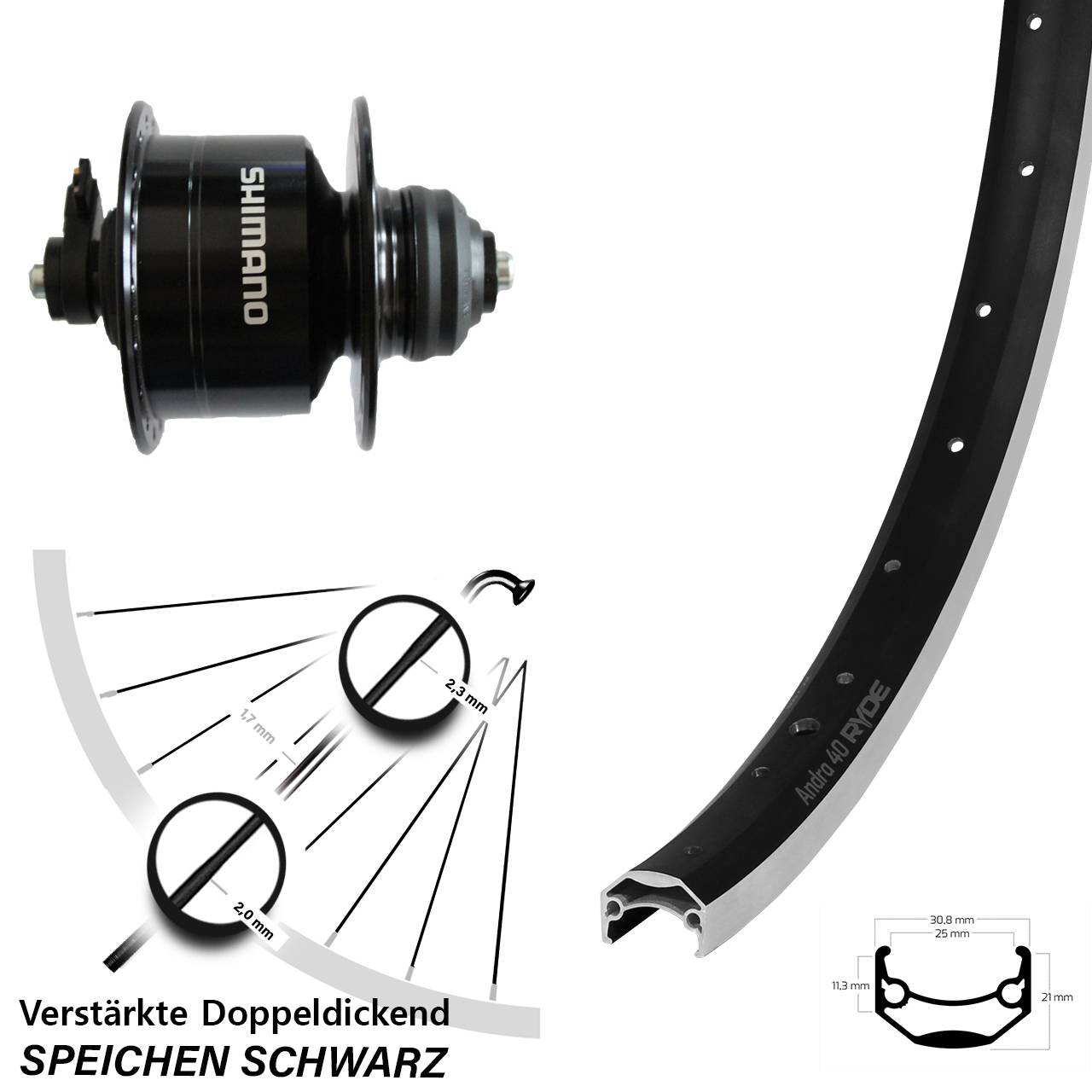 Vorderrad 28 Zoll Ryde Andra 40 Shimano DH-3D72 Nabendynamo