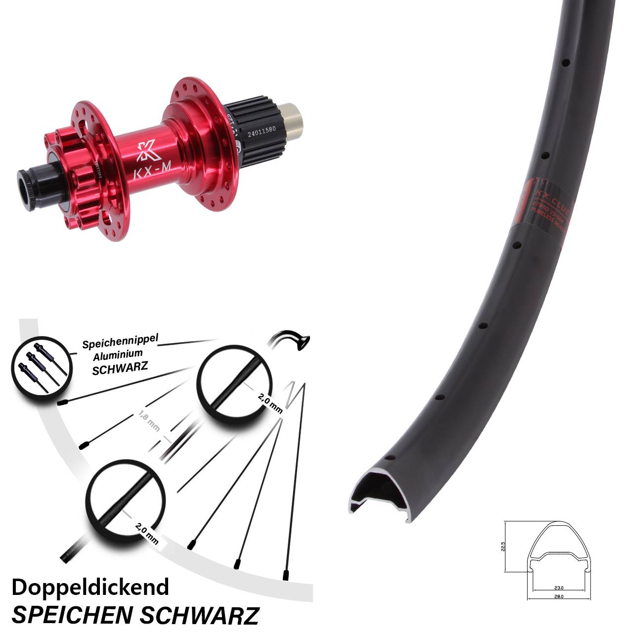 26 Zoll Clue Hinterrad KX-M rot Micro Spline 12x142