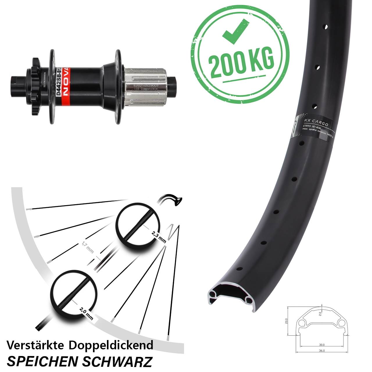 Hinterrad 6-Loch 27,5 Zoll KX Cargo Novatec D-442 8-12 fach HG 12x148 Boost