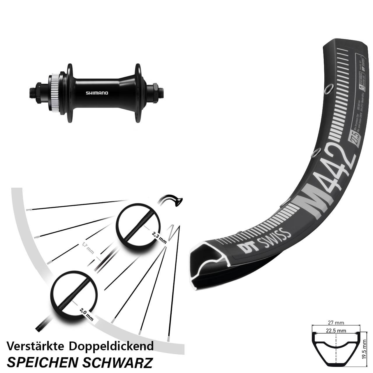 Vorderrad Centerlock 28 Zoll DT Swiss M 442 Shimano HB-QC400 für Schnellspanner