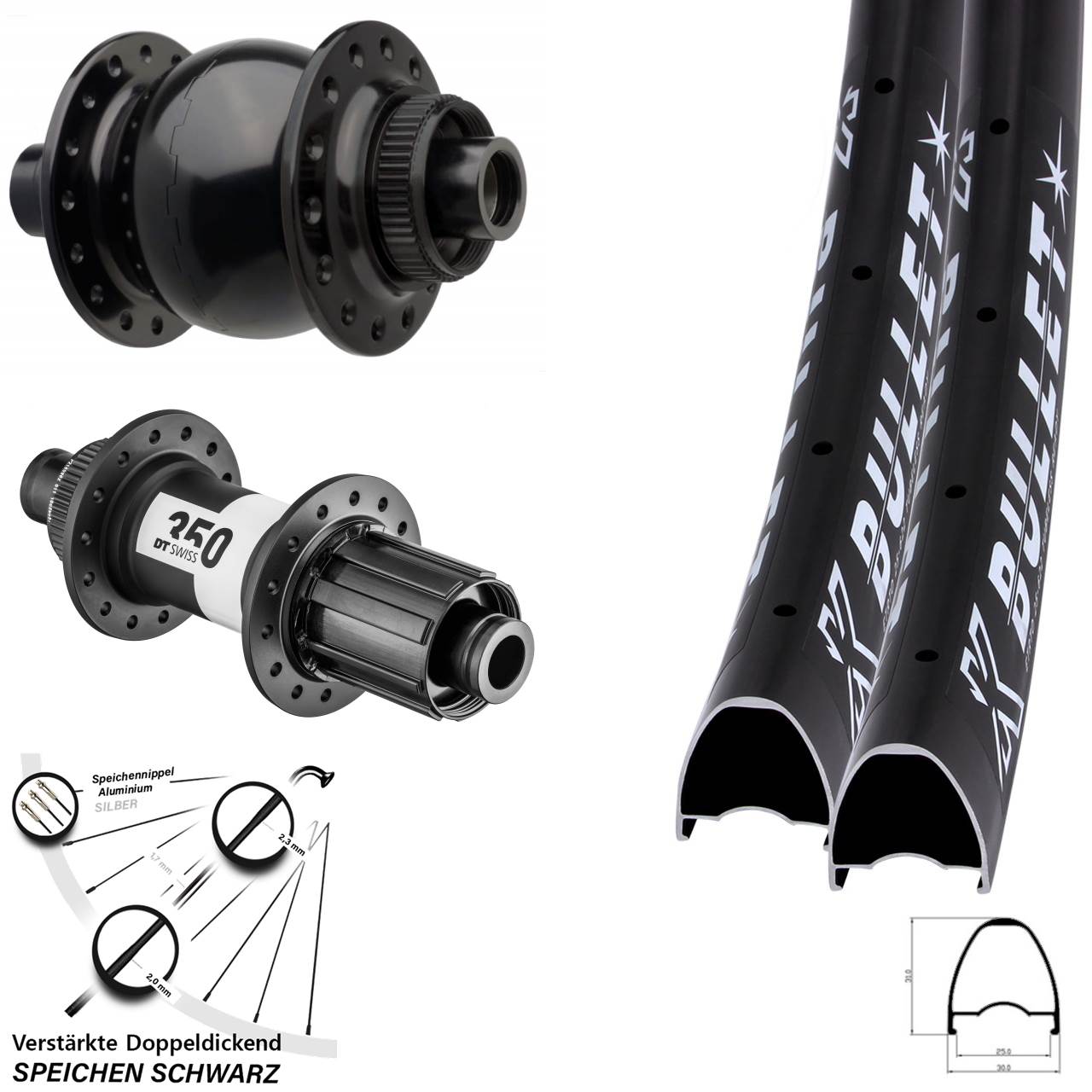 28 Zoll KX Bullet OS DT Swiss 350 SON 28 Laufradsatz Centerlock 15x110 12x148 8-11 fach