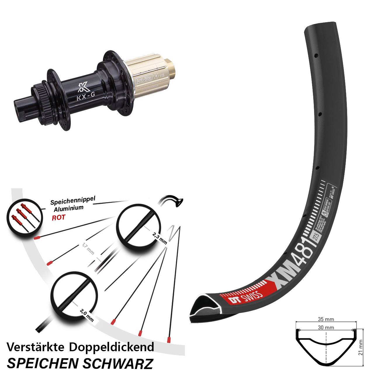 DT Swiss XM 481 KX-G 29 Zoll Hinterrad Centerlock 12x142 8-12 fach HG