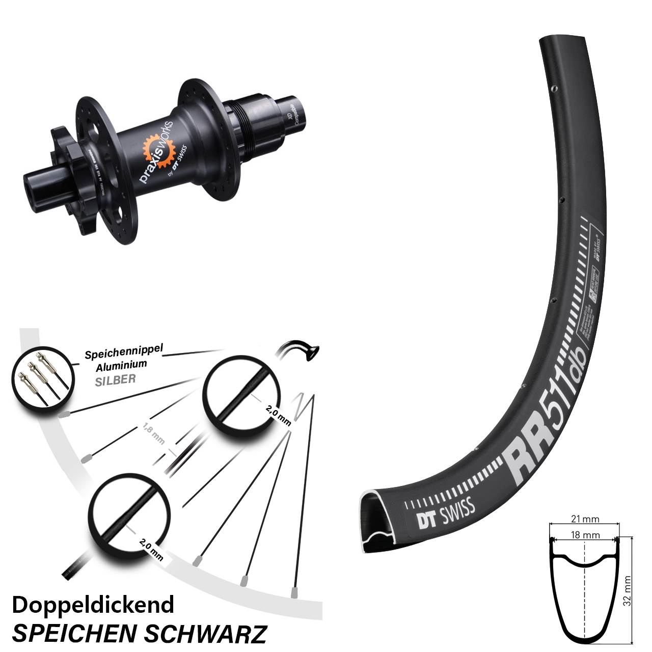 6-Loch Hinterrad 12x142 28 Zoll DT Swiss RR511-350 XD