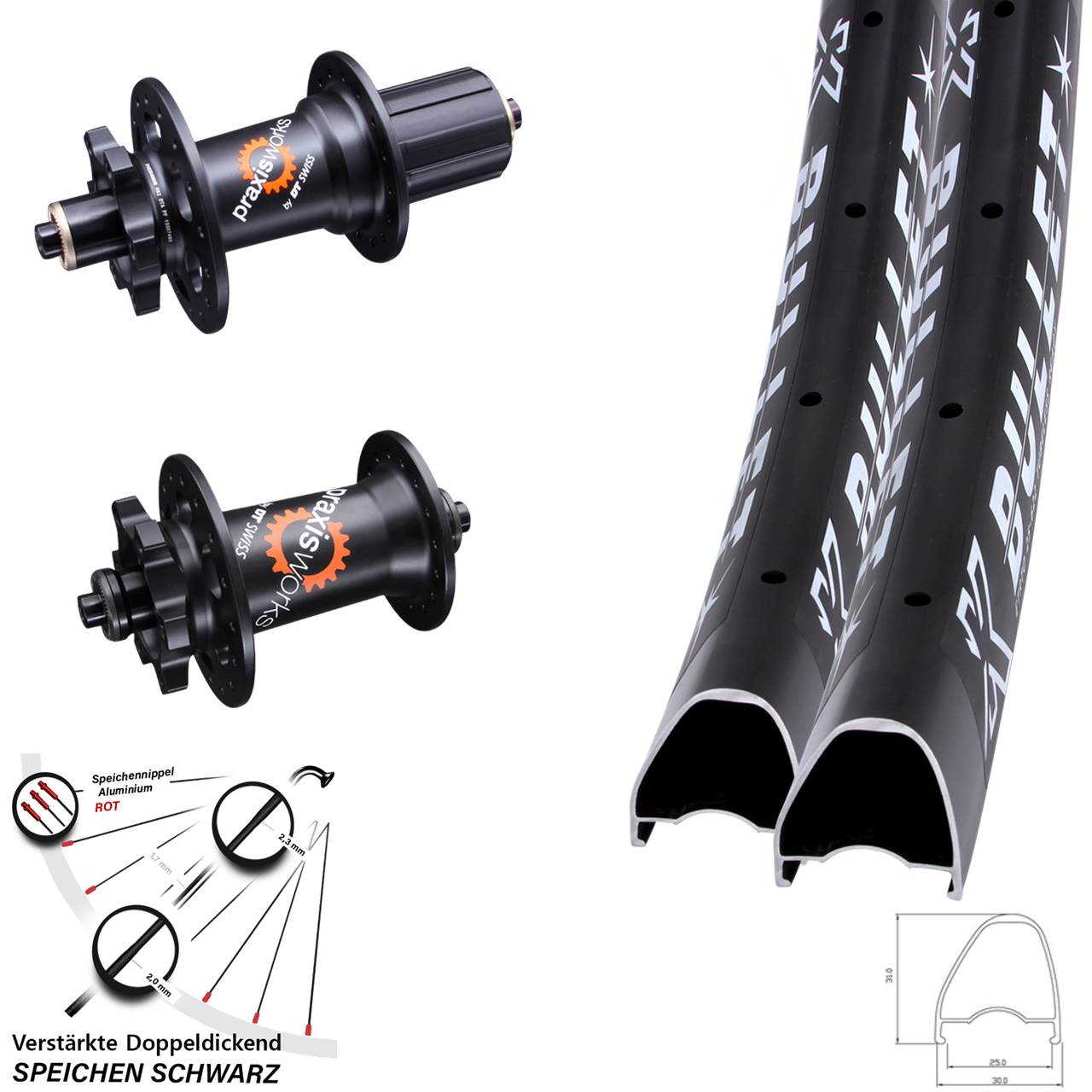 6-Loch Laufradsatz für Schnellspanner 29 Zoll KX Bullet OS DT Swiss 350 8-11 fach HG