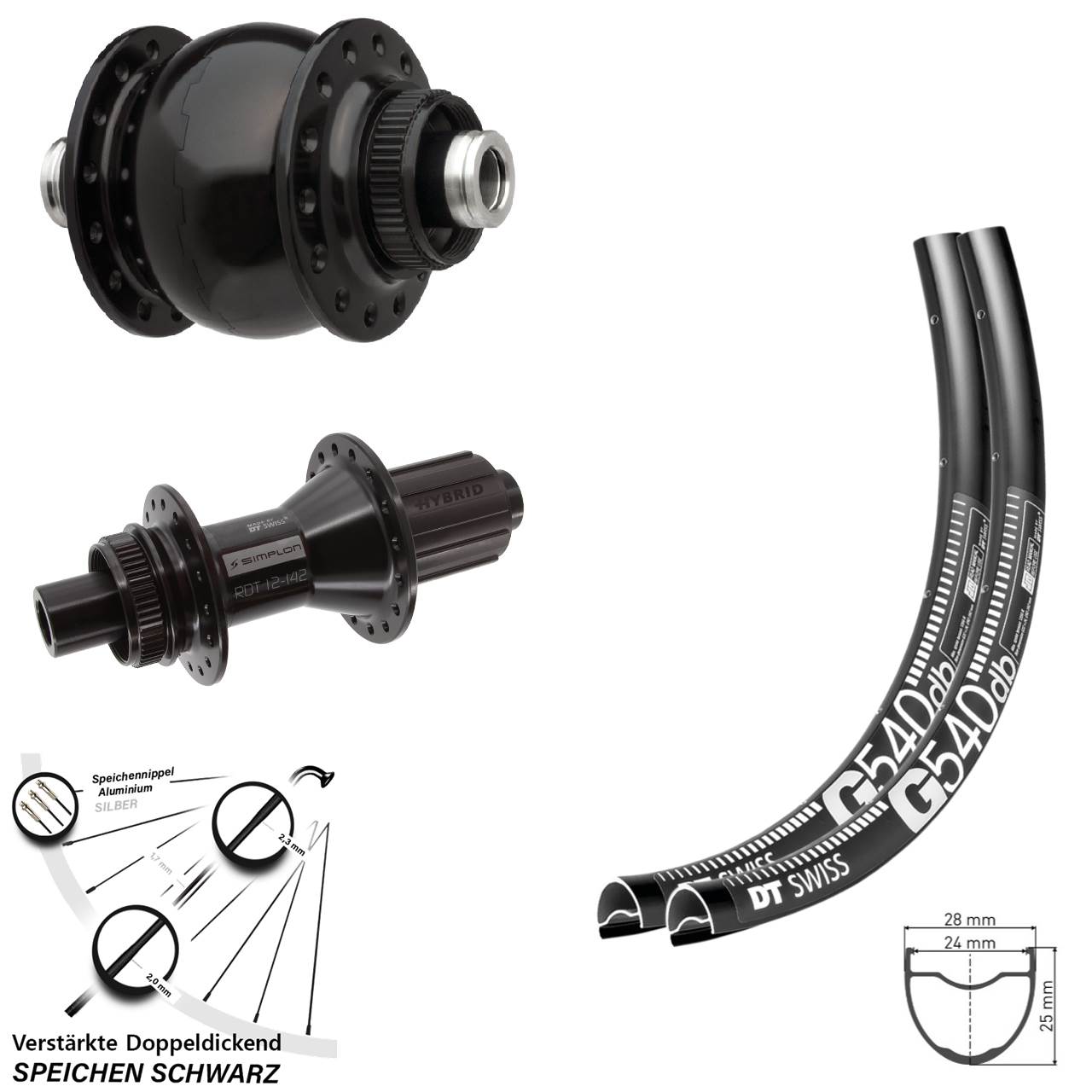 DT Swiss G 540-370 Hybrid SON 28 Zoll Disc Laufradsatz 12x100/142 8-11 fach HG