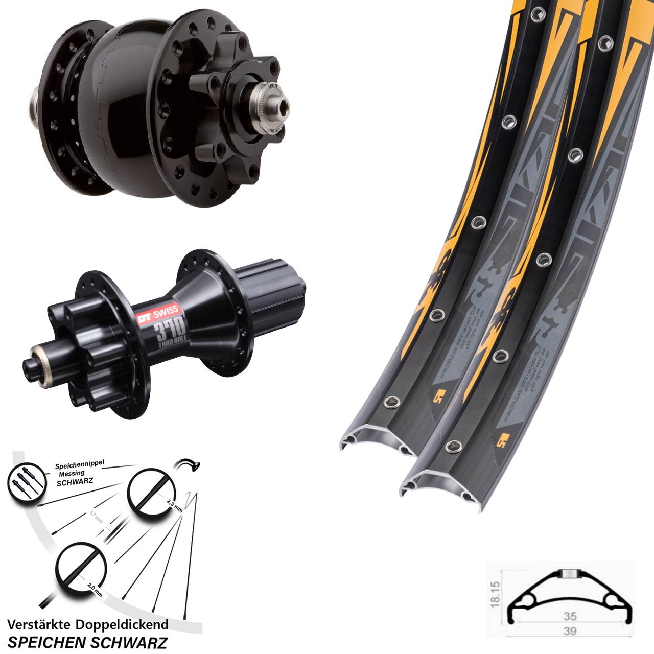 Rodi TRYP 35 DT Swiss 370 SON 28 27,5 Zoll Disc Laufradsatz für Schnellspanner 8-11 fach