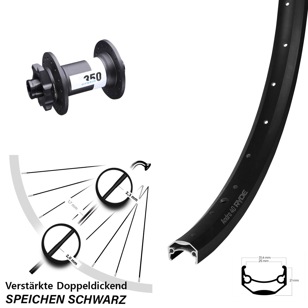 Disc Laufrad 650B Ryde Andra 40 DT Swiss 350 Hybrid 15x110 Boost