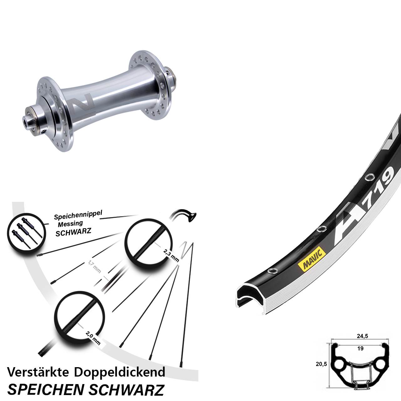 Mavic A 719 Novatec A141 28 Zoll Vorderrad QR
