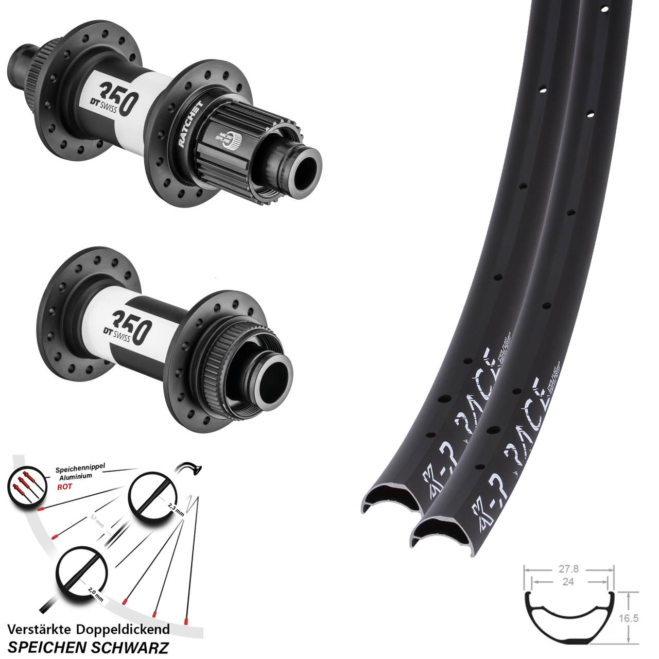 29 Zoll KX-R Race DT Swiss 350 Micro Spline Centerlock Laufradsatz 15x110/12x148