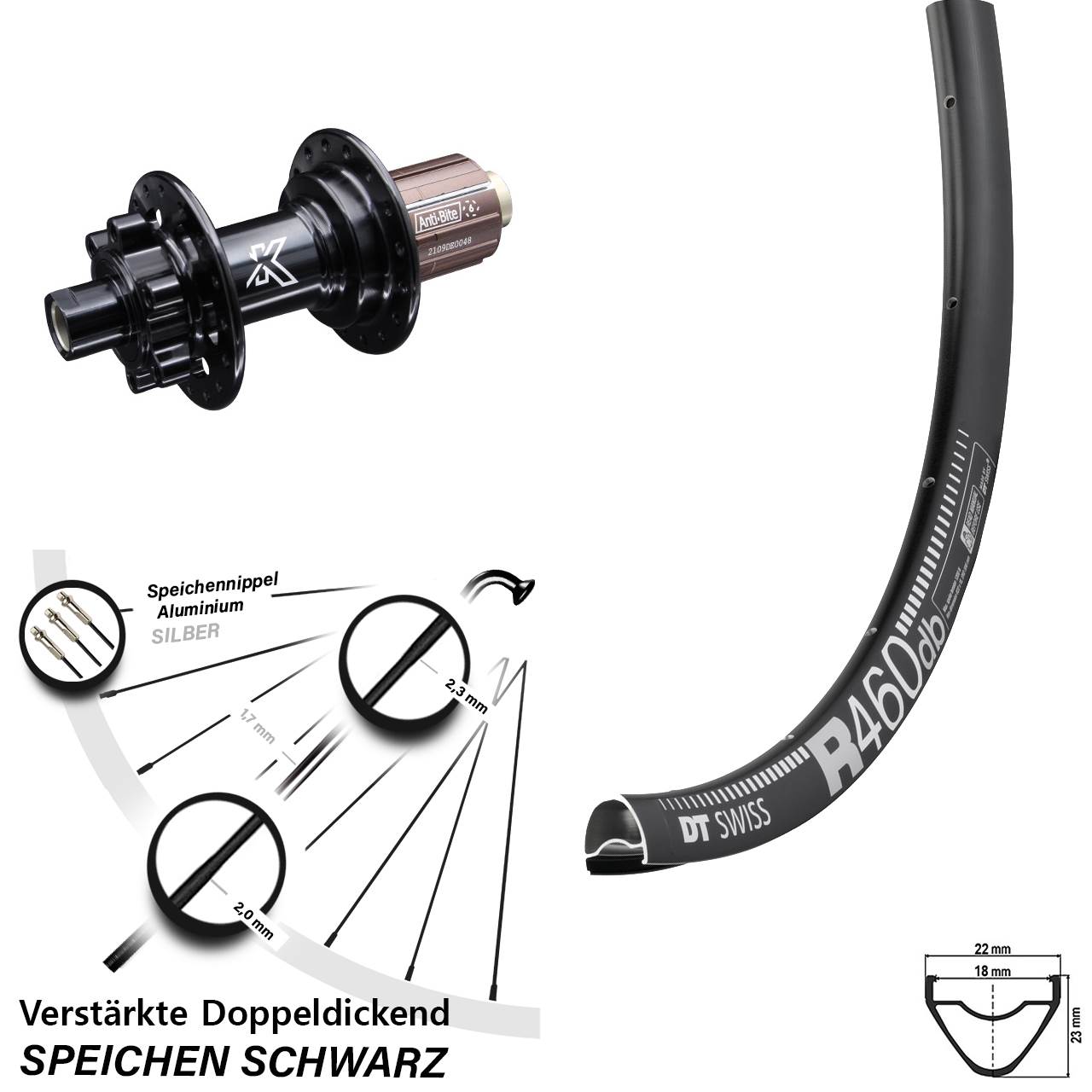 Hinterrad 28 Zoll DT Swiss R 460 Disc KX-M 12x142 8-12 fach
