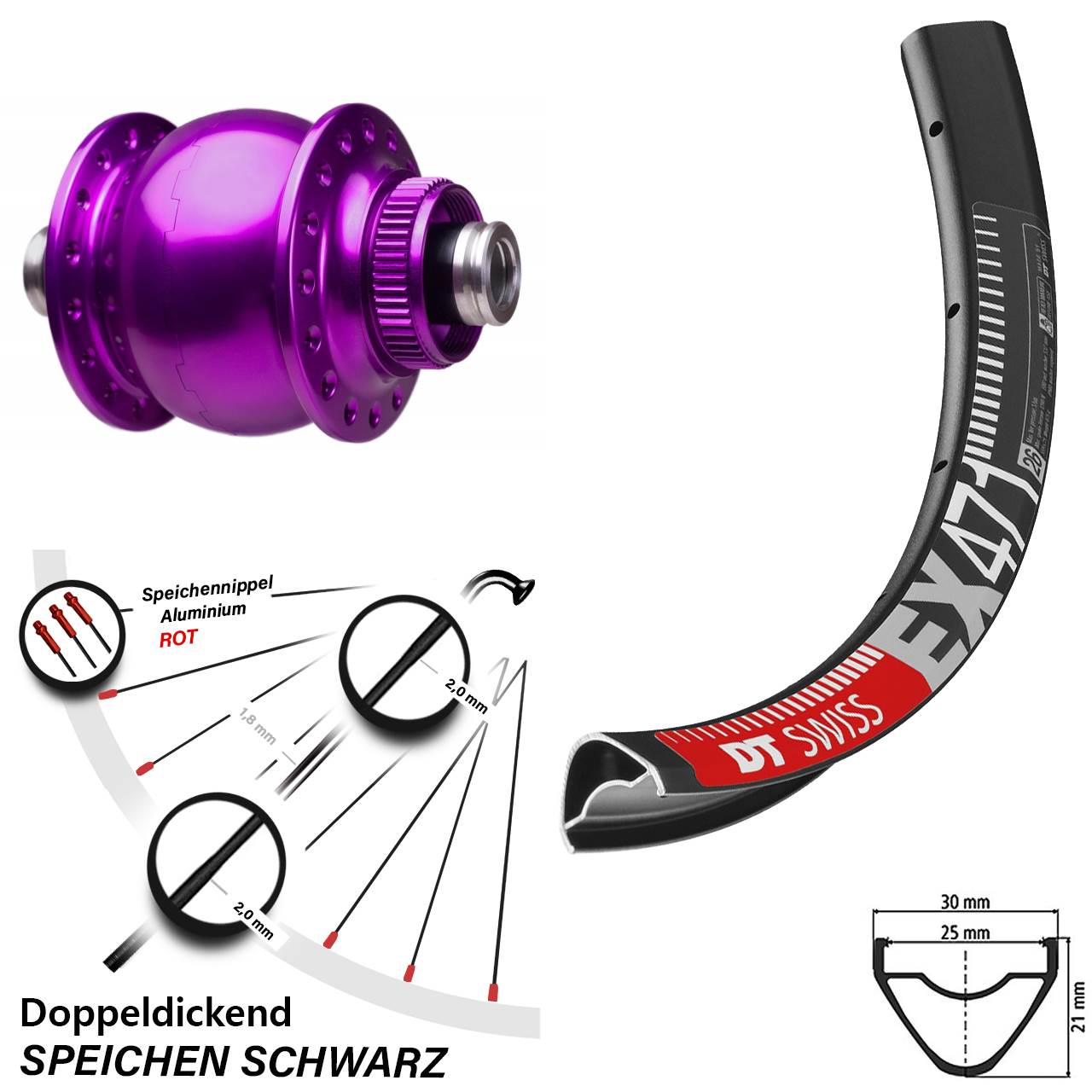 Laufrad 27,5 Zoll DT Swiss EX 471 Disc SON 28-12x100 Centerlock violett