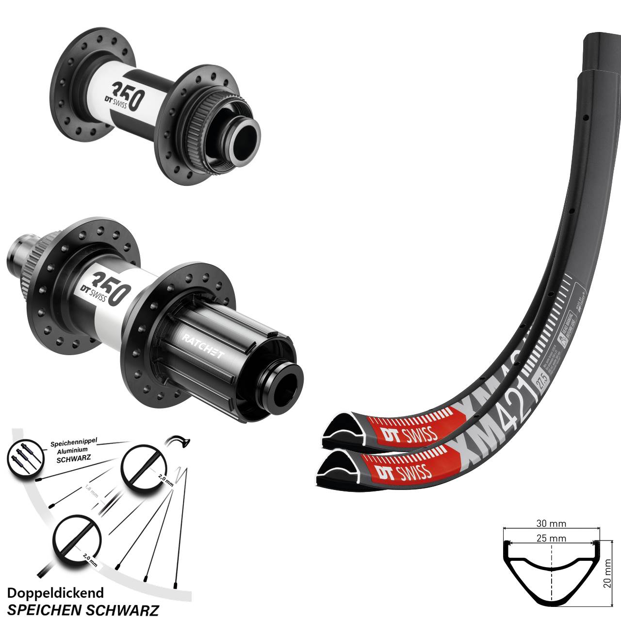 Centerlock Laufradsatz 27,5 Zoll DT Swiss XM421-350 8-11 fach 15x100 12x142