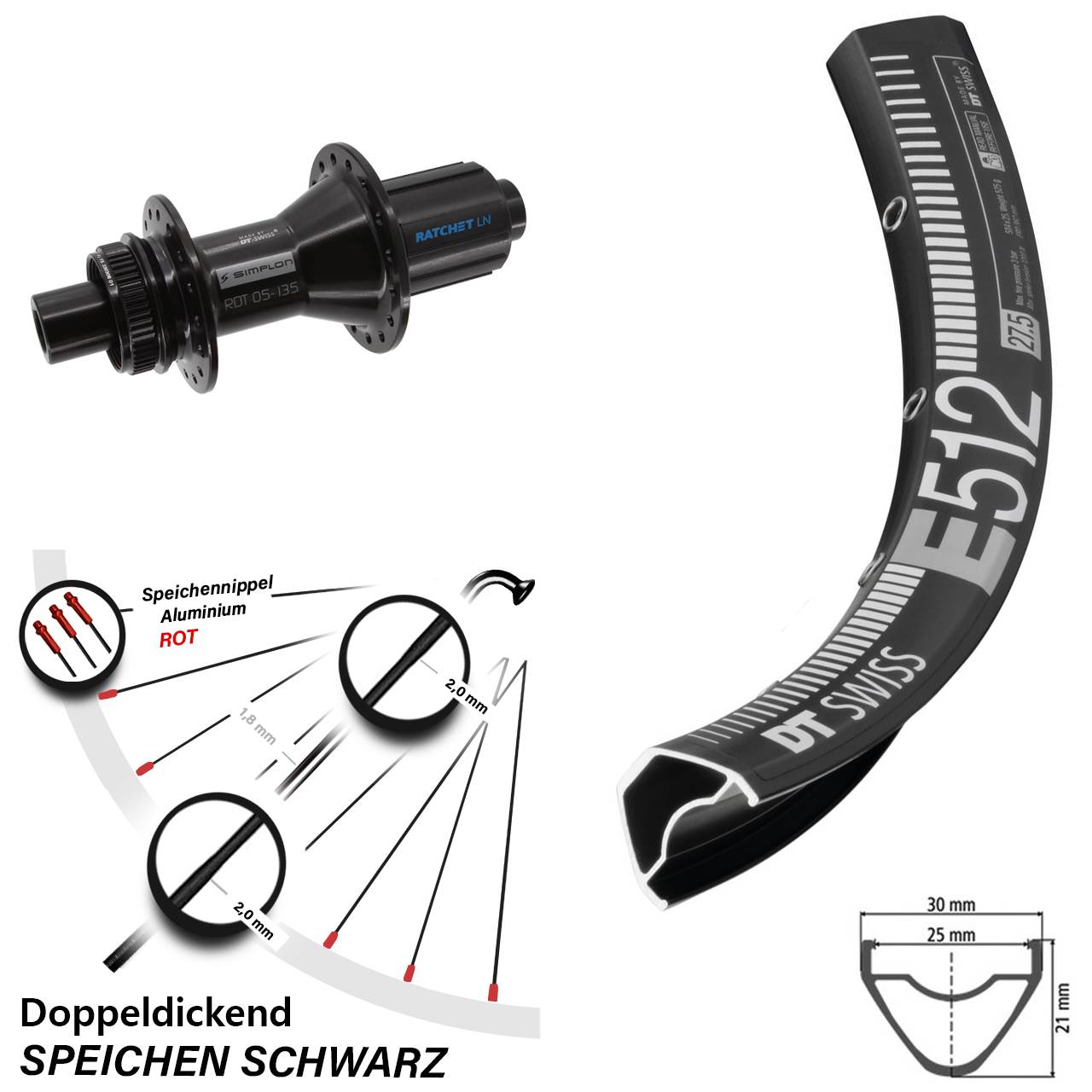 Hinterrad Centerlock 27,5 Zoll DT Swiss E512-370 Hybrid 8-11 fach 12x142