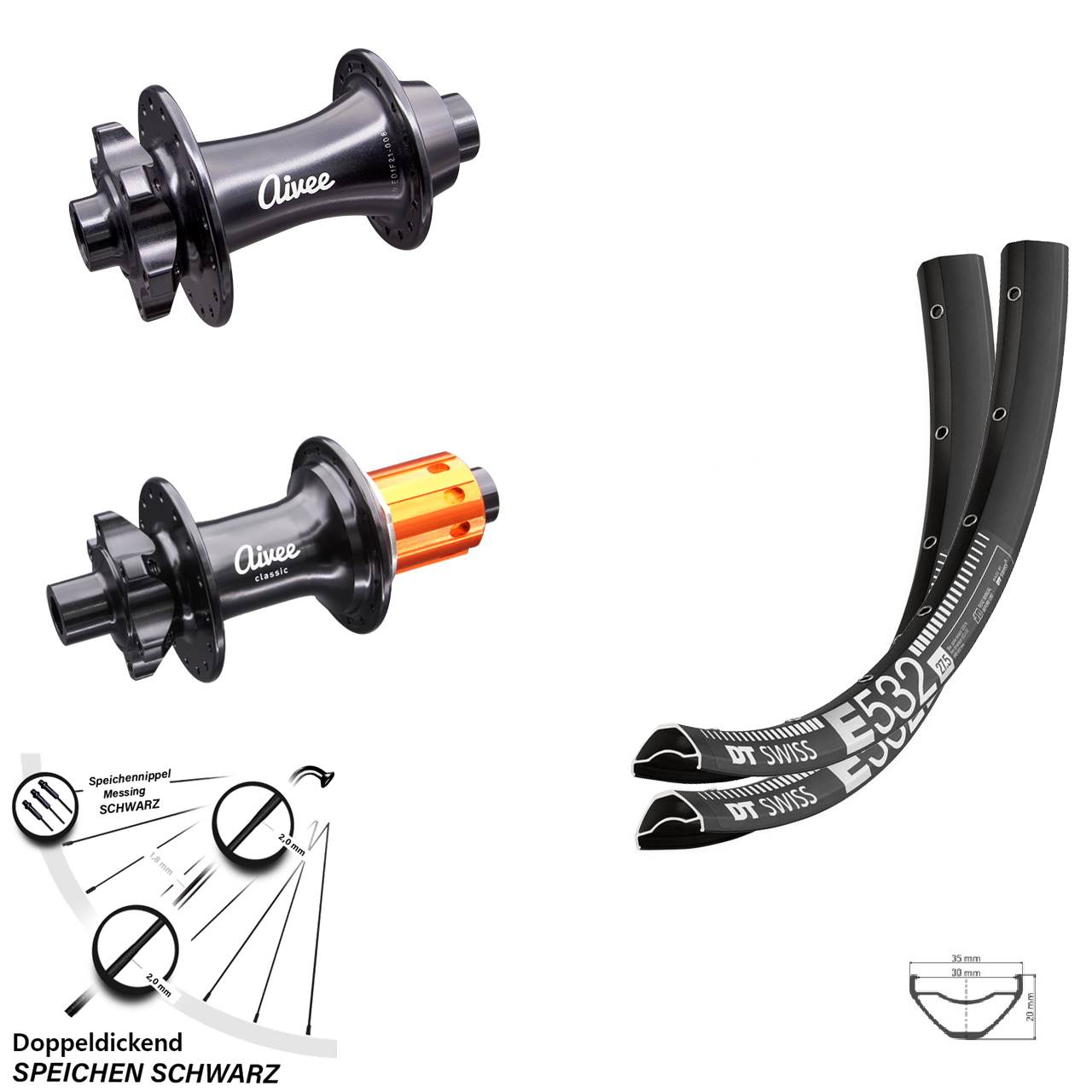 Enduro Laufradsatz 29 Zoll 30 mm Innenweite Boost DT Swiss E 532 Aivee Classic