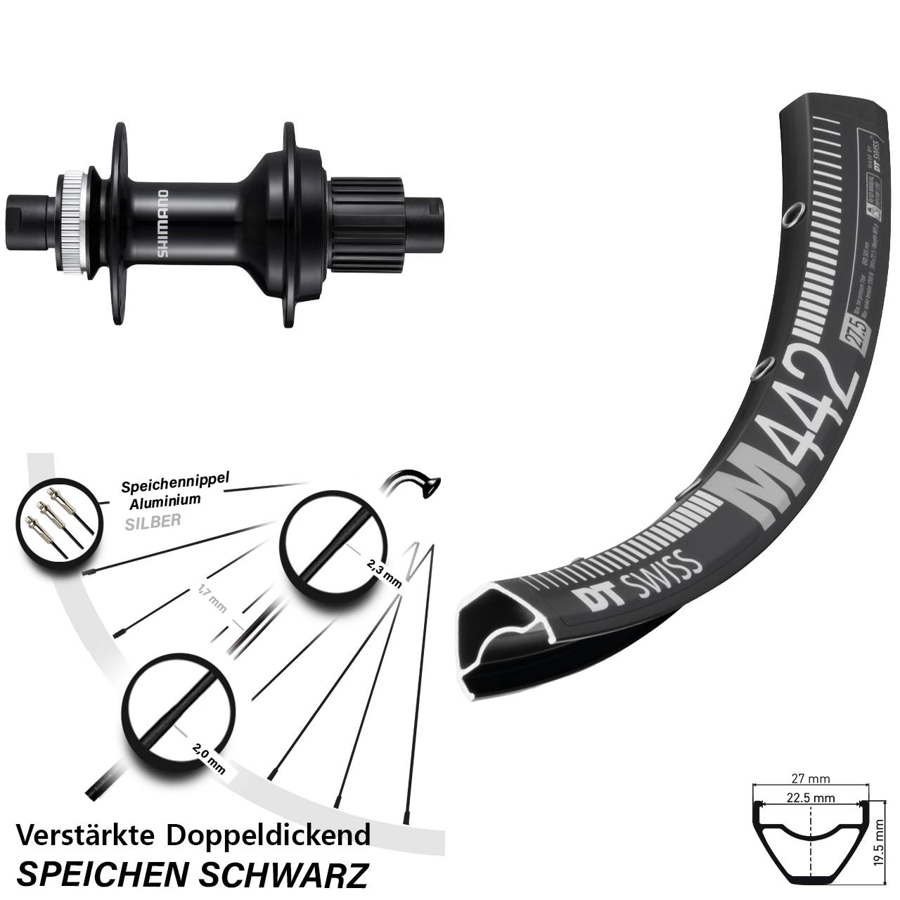 Disc Hinterrad 12x148 28 Zoll DT Swiss M442 Shimano FH-MT510-B Micro Spline