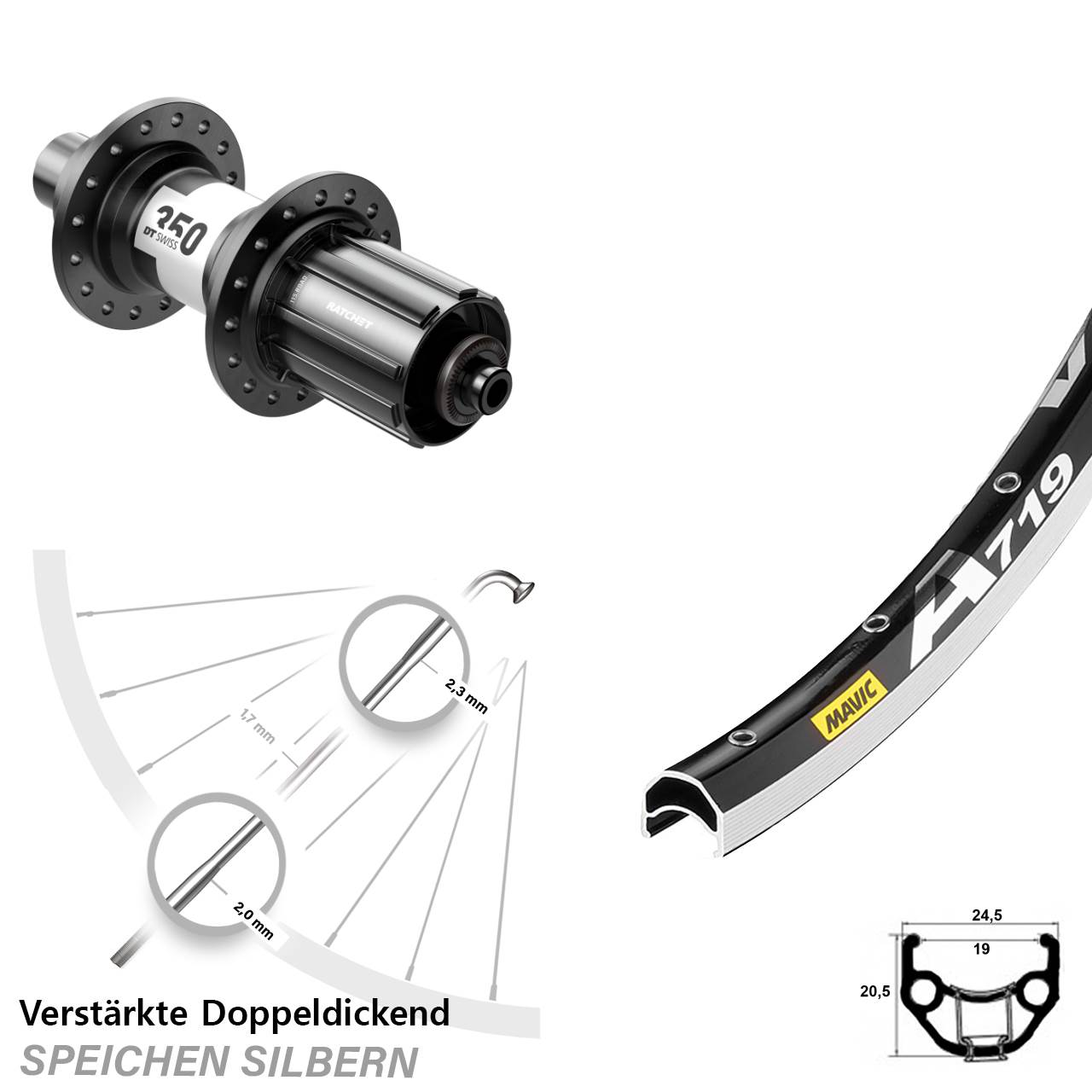 28 Zoll Mavic A719 DT Swiss 350 Hinterrad 8-11 fach HG 5x130
