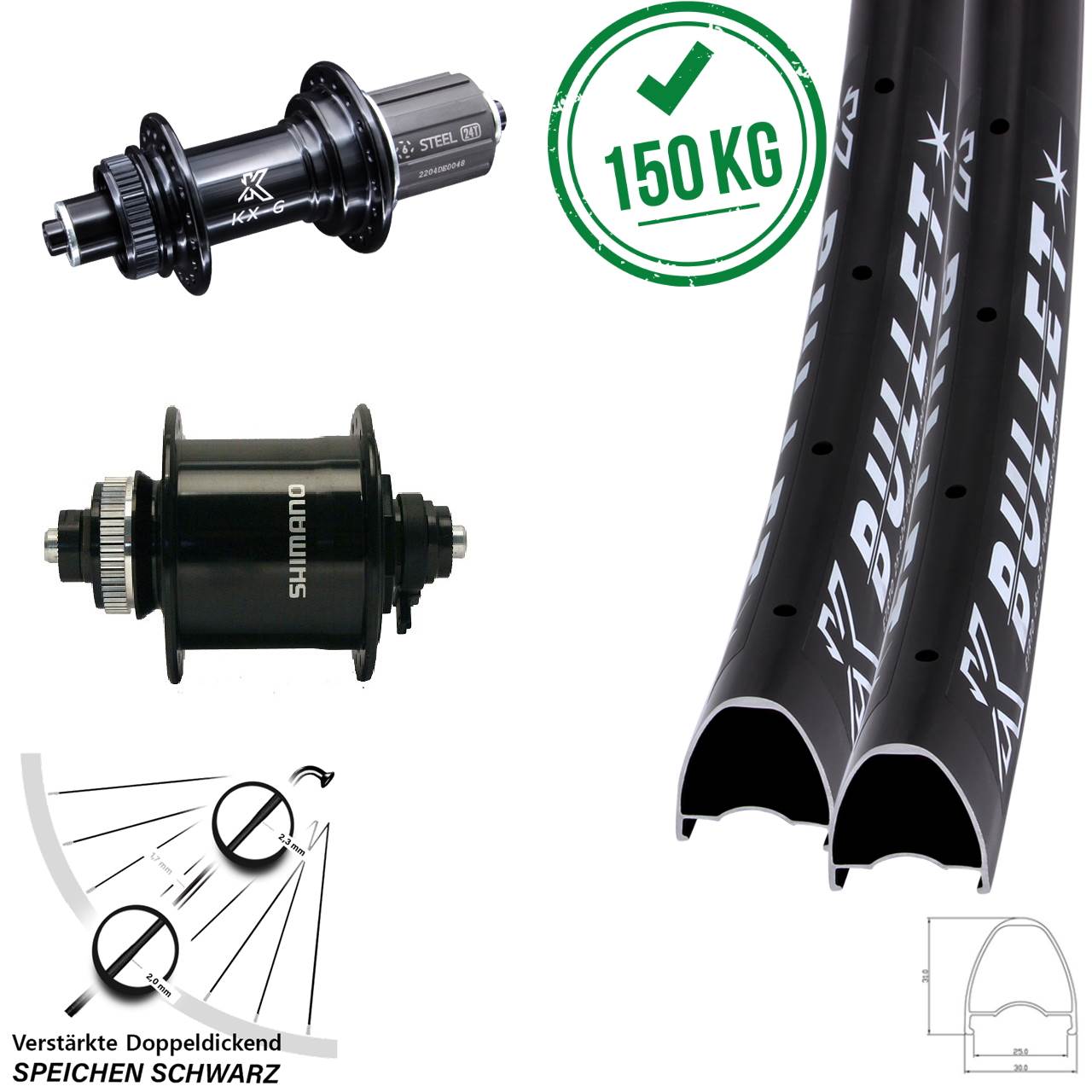 29 Zoll KX-GS Bullet Heavy Duty Shimano DH-UR700 Disc Laufrad-Satz QR 8-12 fach HG